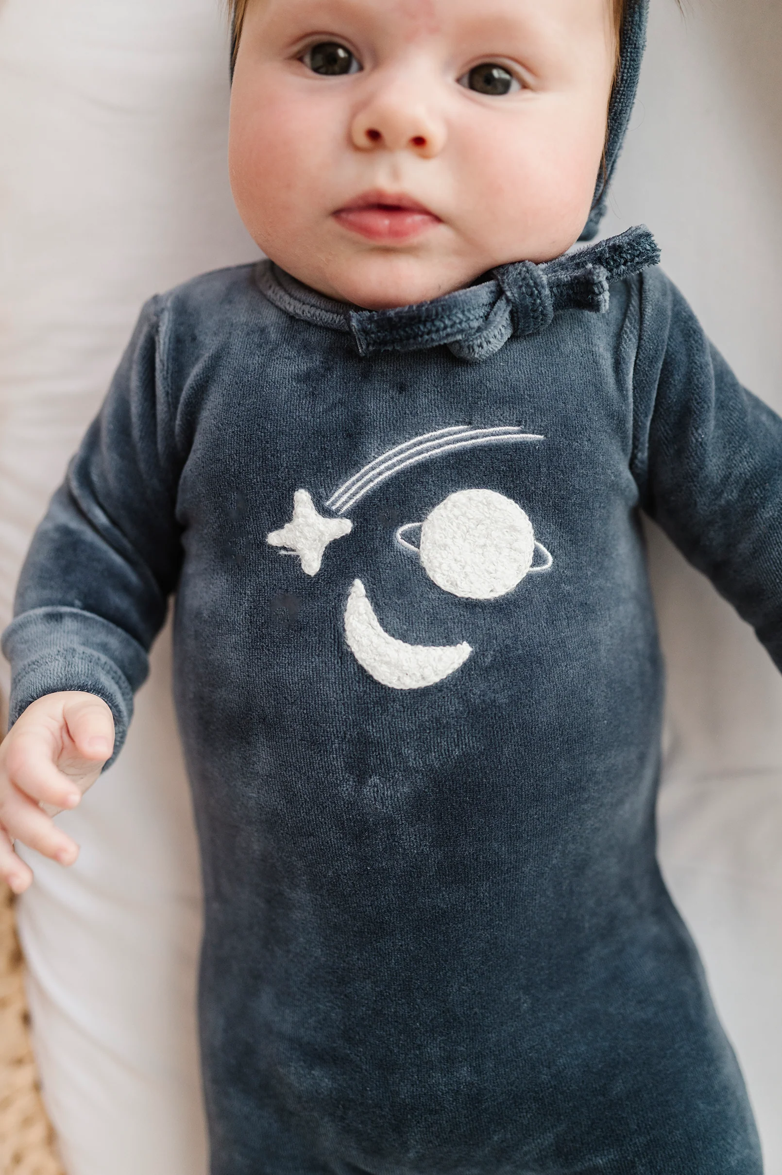 Ely's & Co Velour Celestial Footie & Bonnet - Navy - Image 2