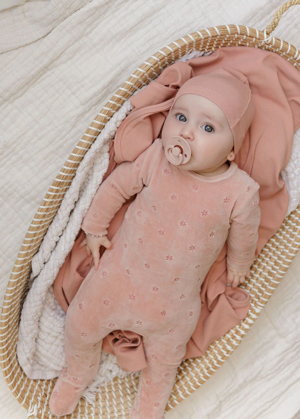 Ely's & Co Velour Embroidered Floral Collection Footie And Beanie - Pink - Image 2