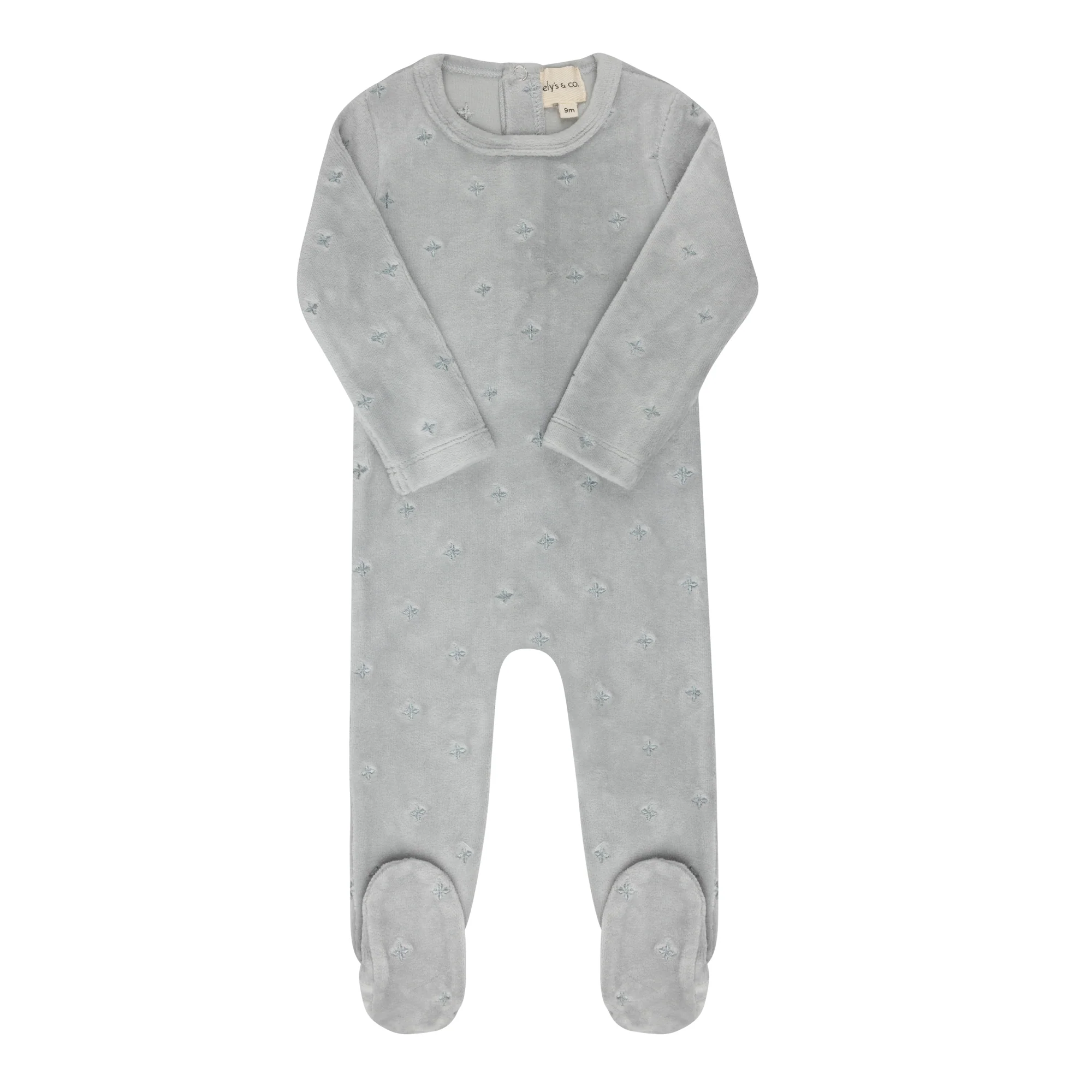 Ely's & Co Velour Embroidered Floral Collection Footie - Blue