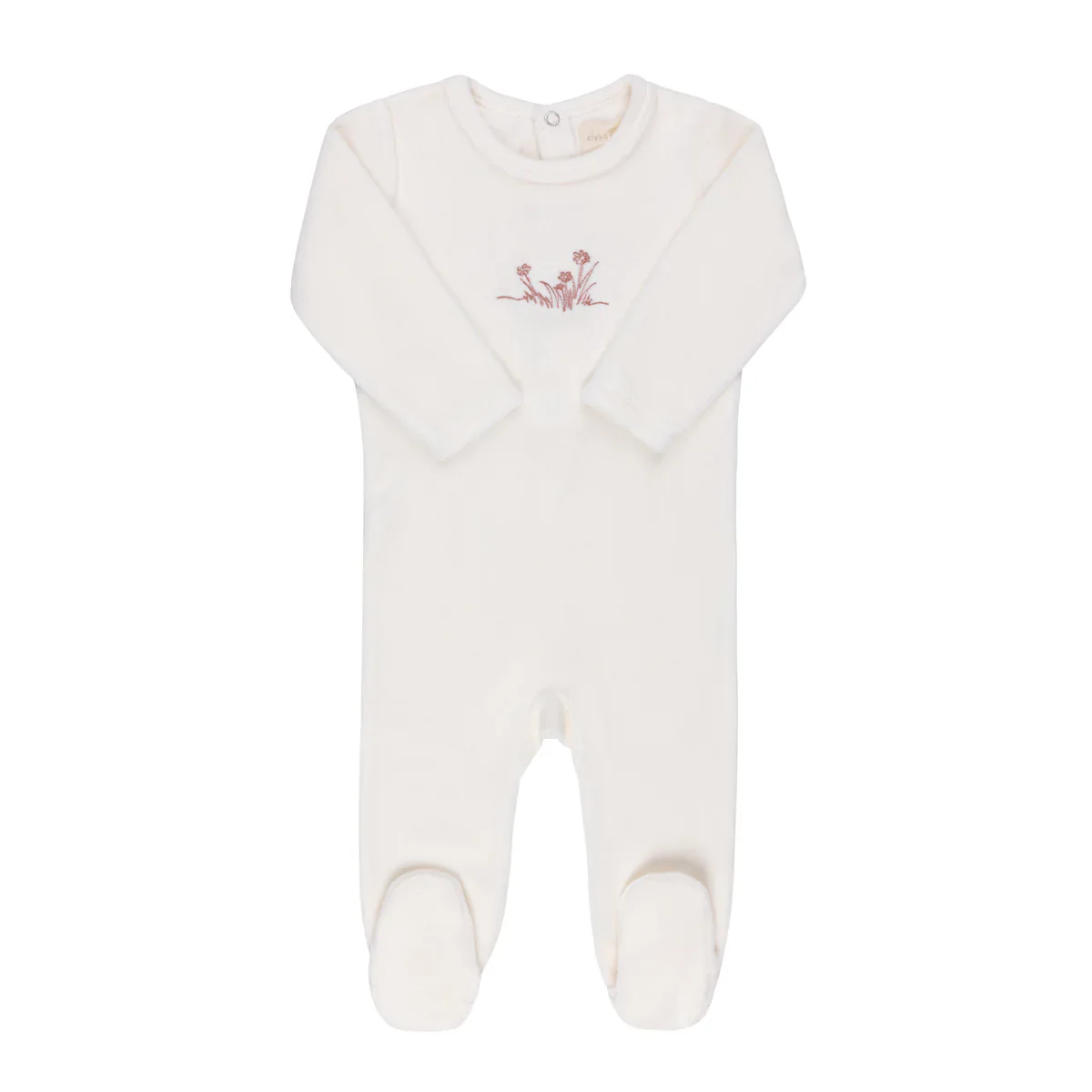 Ely's & Co Velour Embroidered Flower Collection Footie - Ivory