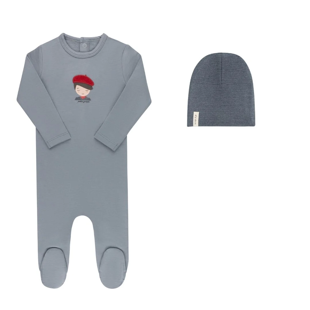 Ely's & Co Organic French Terry French Boy Footie - Blue - Image 2