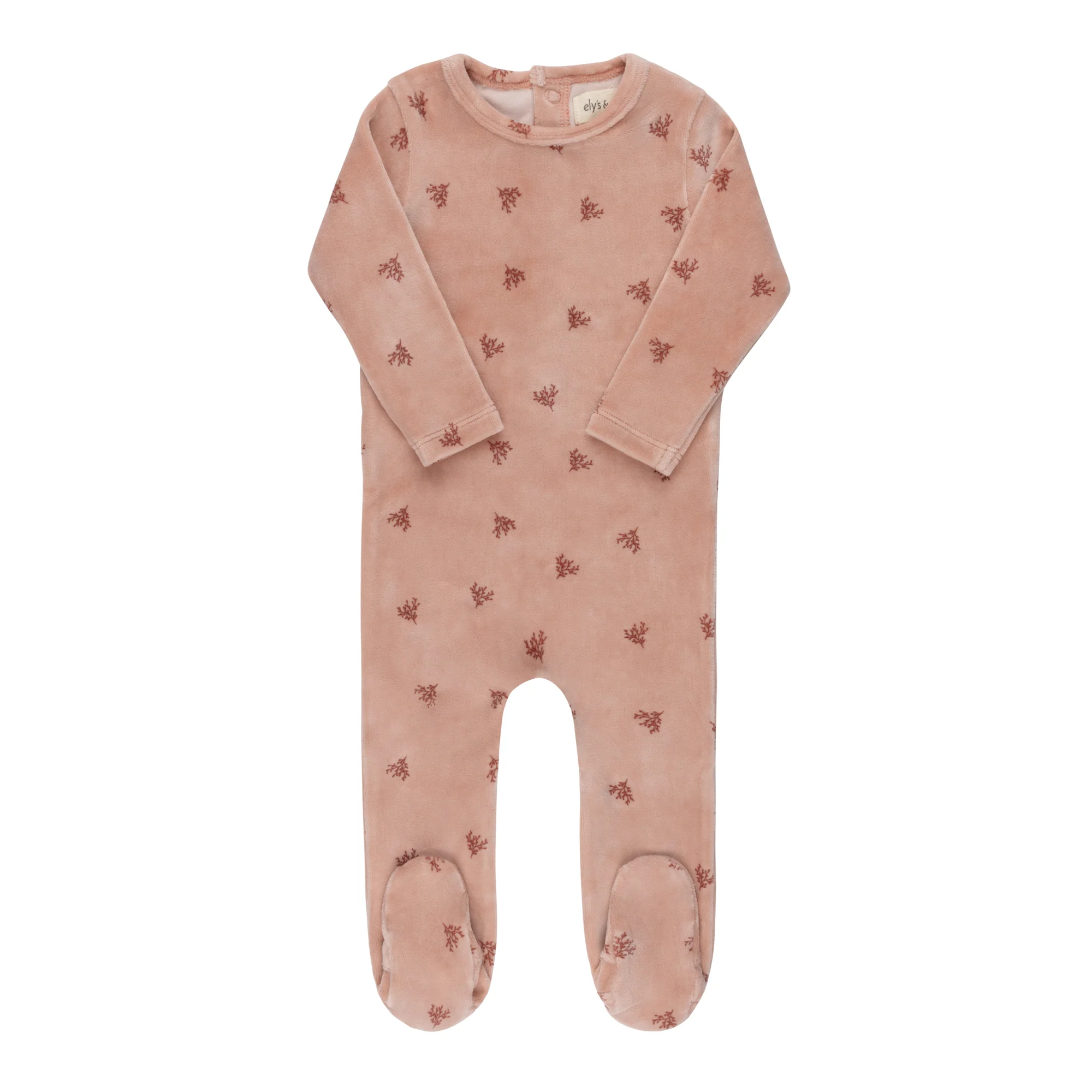 Ely's & Co Velour Leaf Pattern Collection Footie - Pink