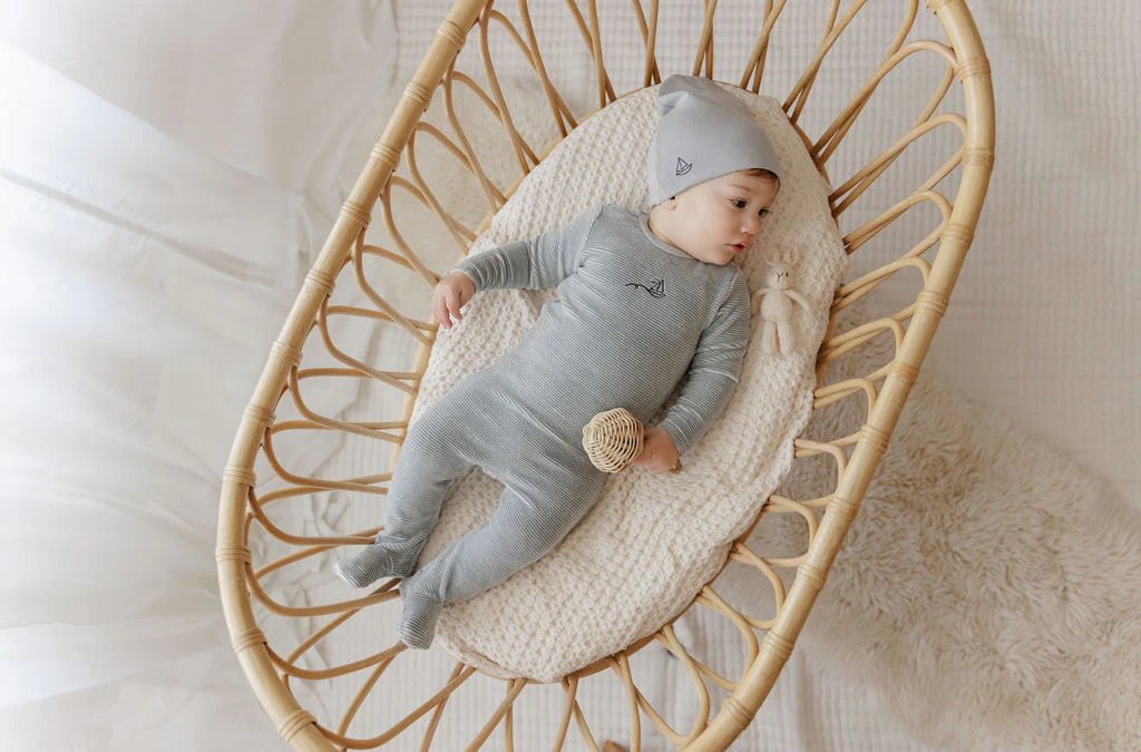 Ely's & Co Velour Stripe Collection Footie And Beanie - Light Blue - Image 2