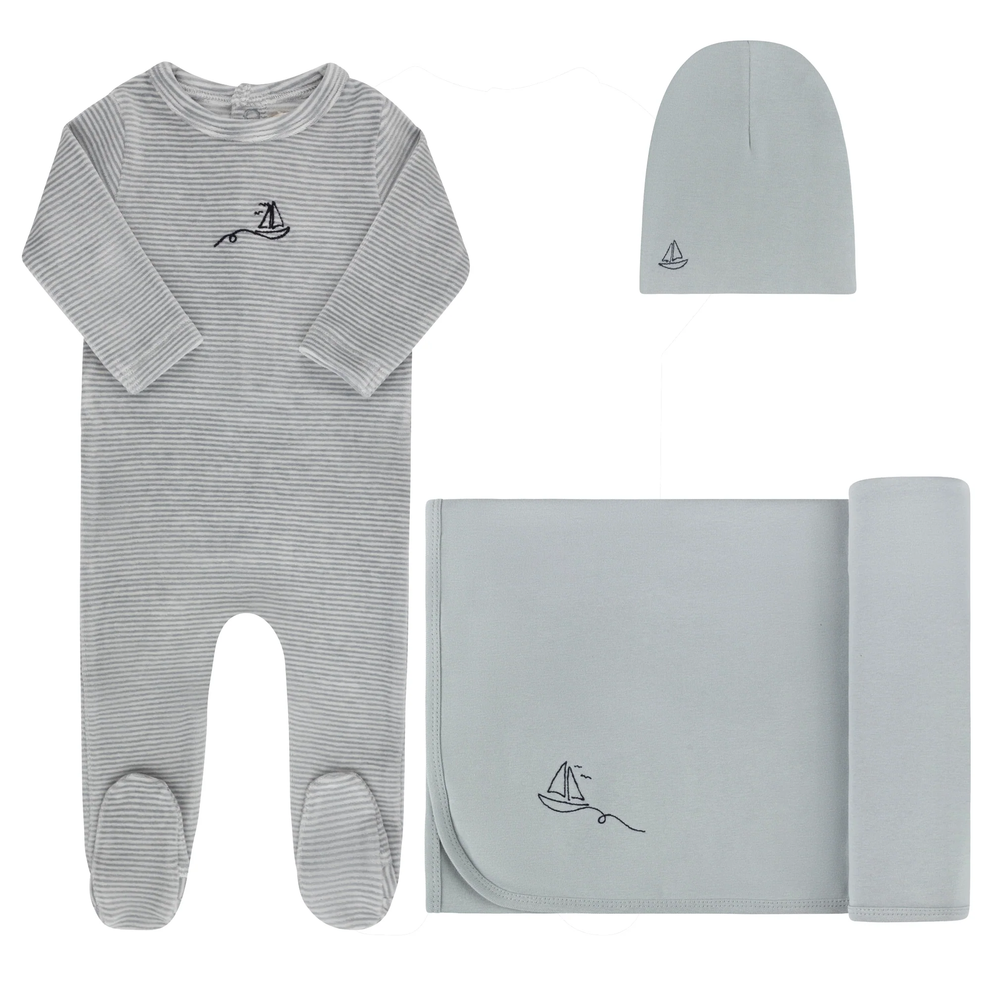 Ely's & Co Velour Stripe Collection Take Me Home Set - Light Blue