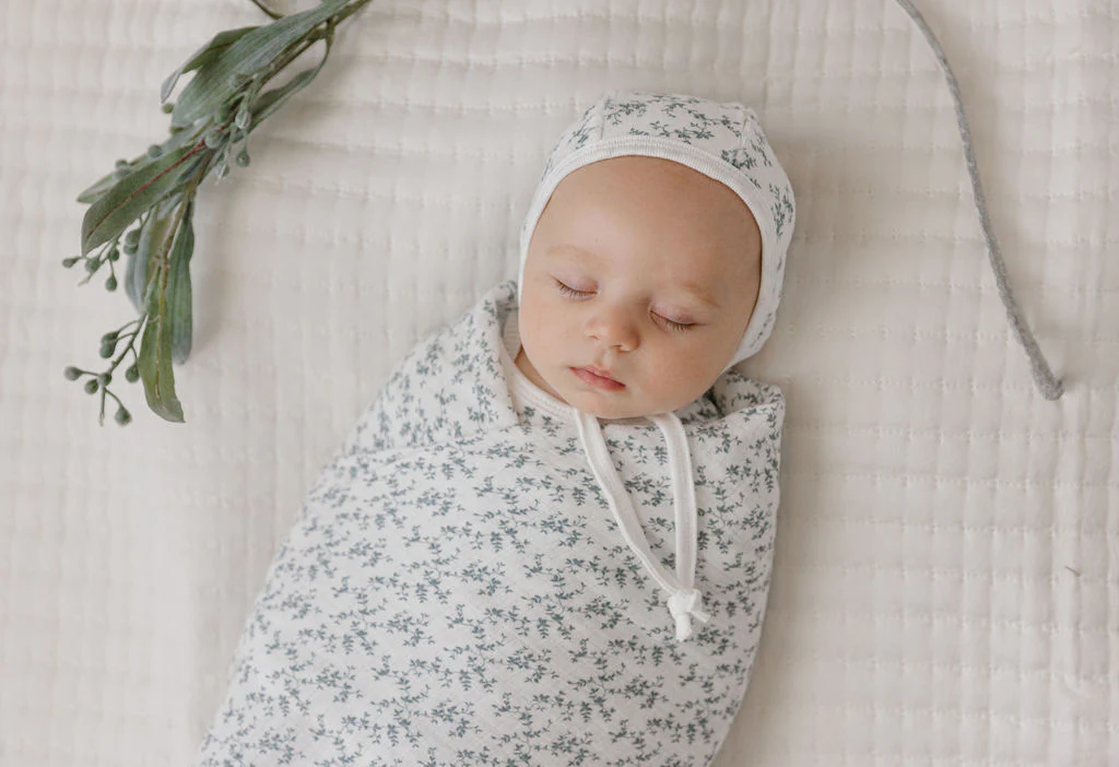 Ely's & Co Velour Vine Pattern Layette Set - Blue on Ivory - Image 2
