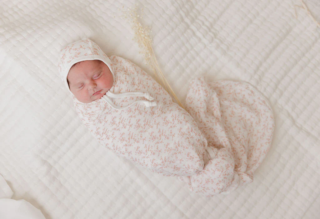 Ely's & Co Velour Vine Pattern Layette Set - Pink on Ivory - Image 2