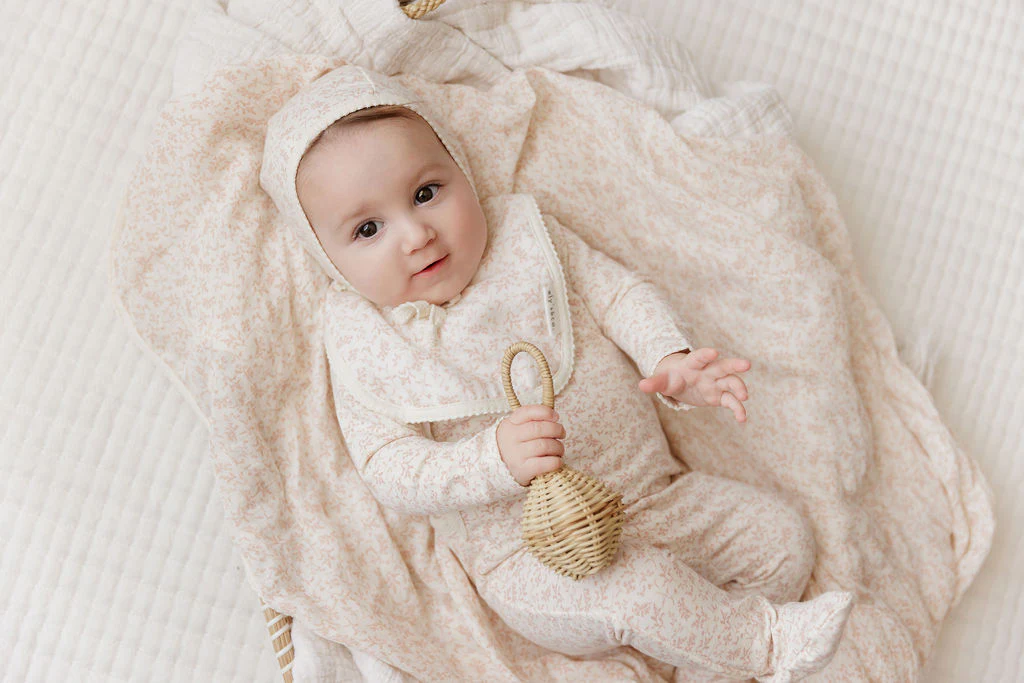 Ely's & Co Vine Collection Footie And Bonnet - Ivory/Pink - Image 2