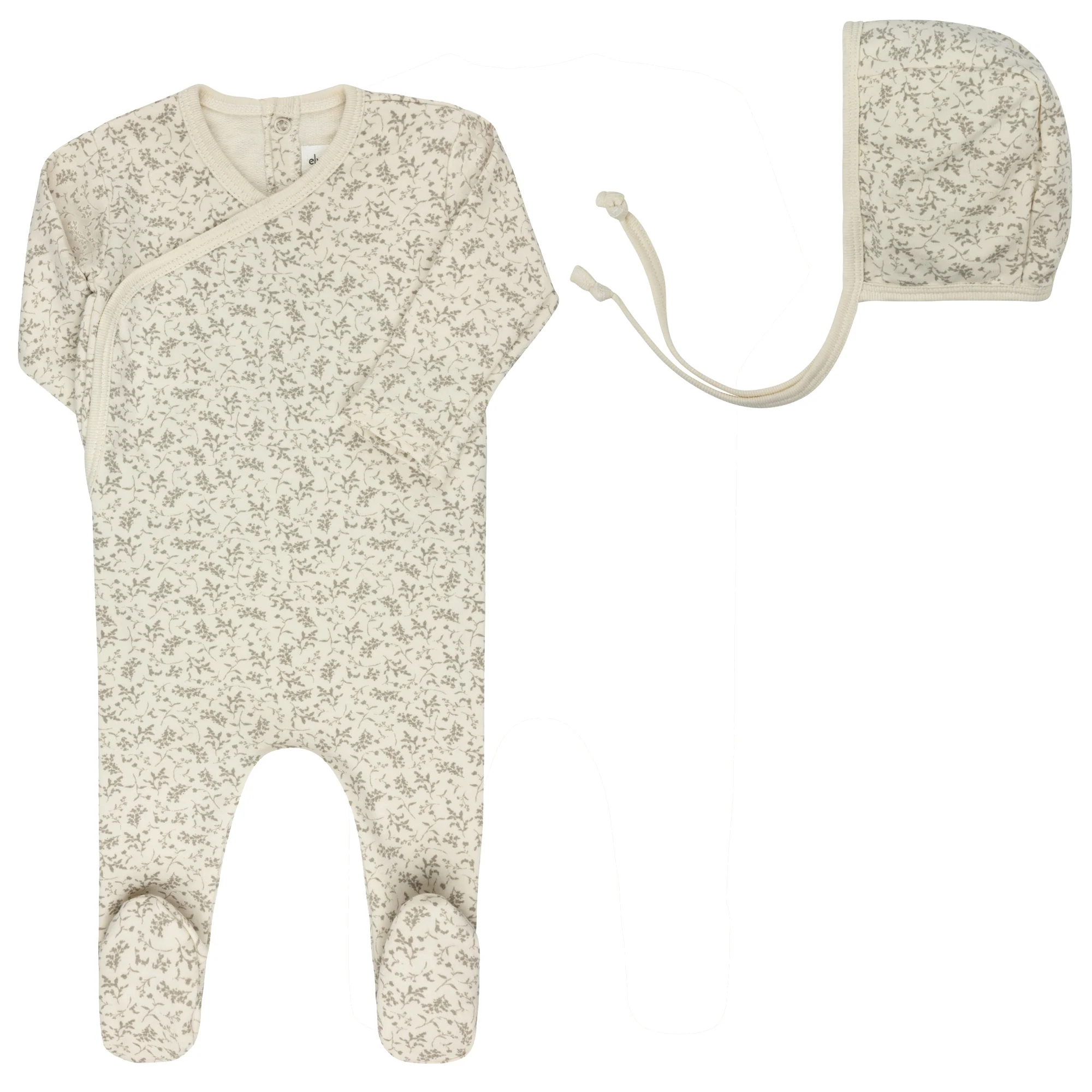 Ely's & Co Vine Collection Footie And Bonnet - Ivory/Sage