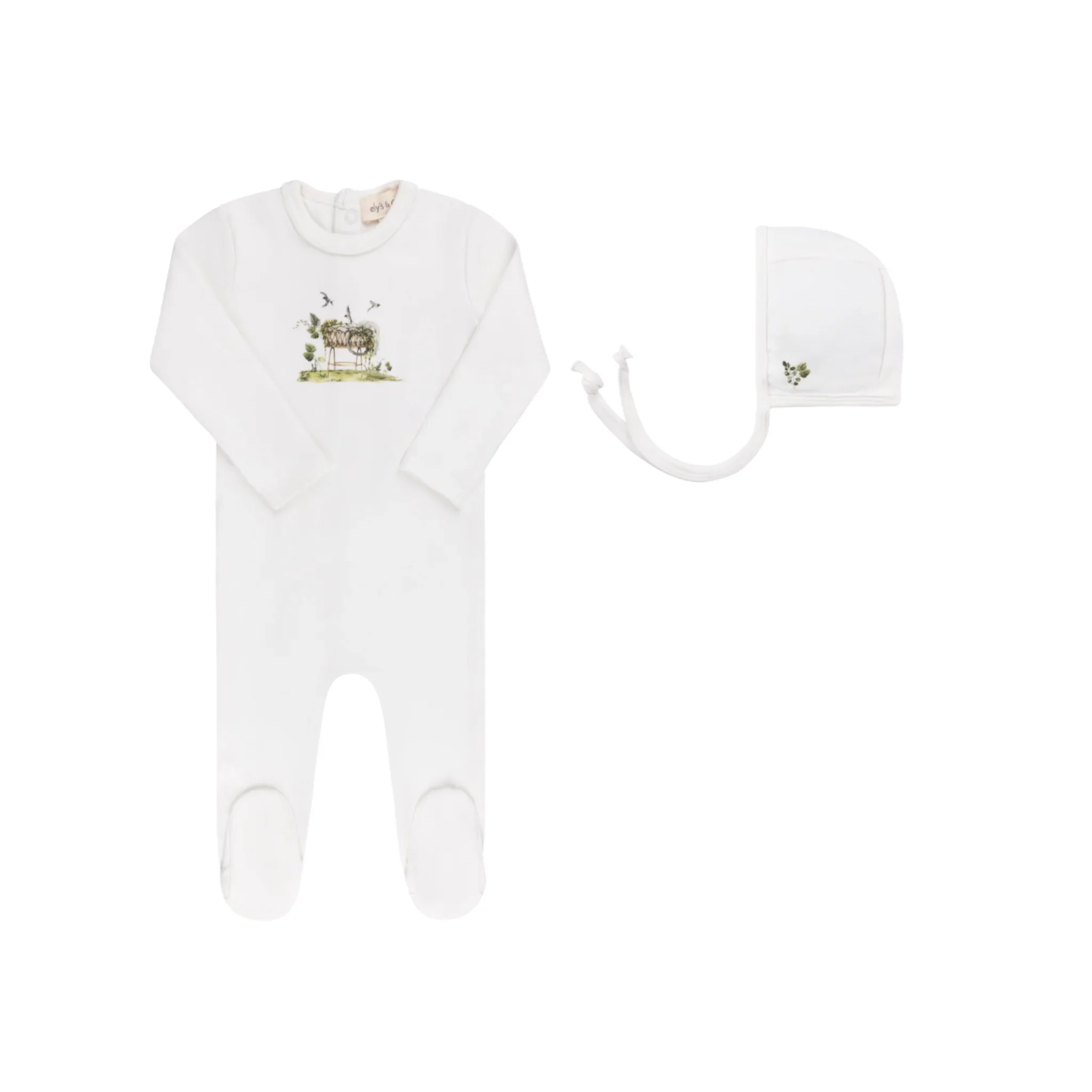 Ely's & Co Watercolour Cradle Collection Footie & Bonnet - Ivory Boy