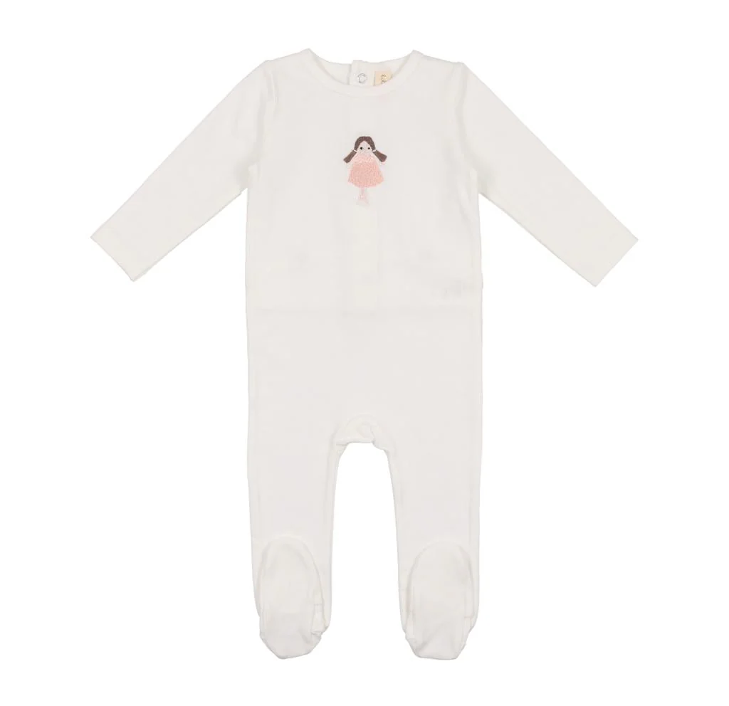 Lil Legs Embroidered Cotton Footie White Doll