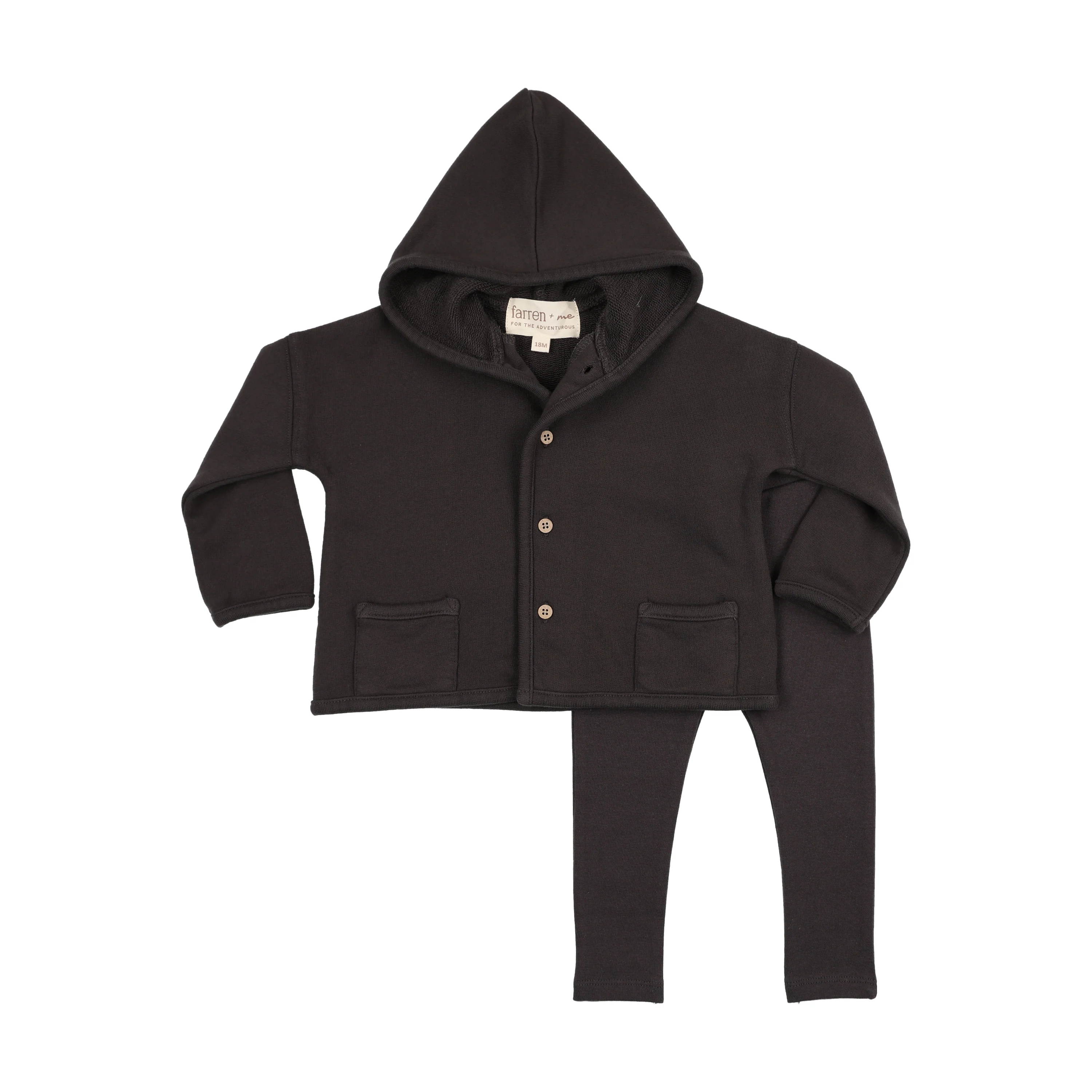 Farren & Me Hooded Cardigan Set - Washed Black