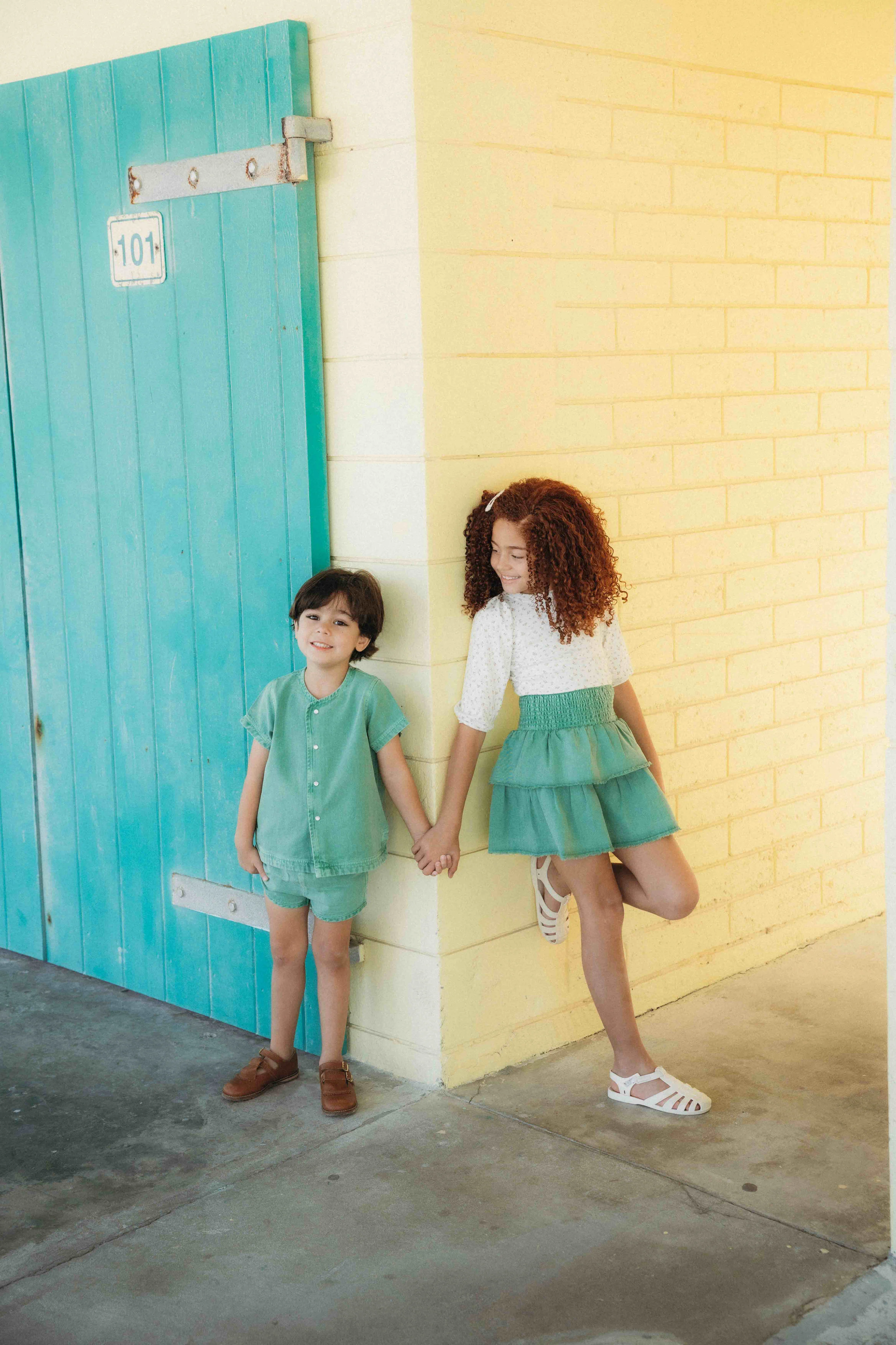 Farren & Me Denim Track Shorts - Green Wash - Image 2