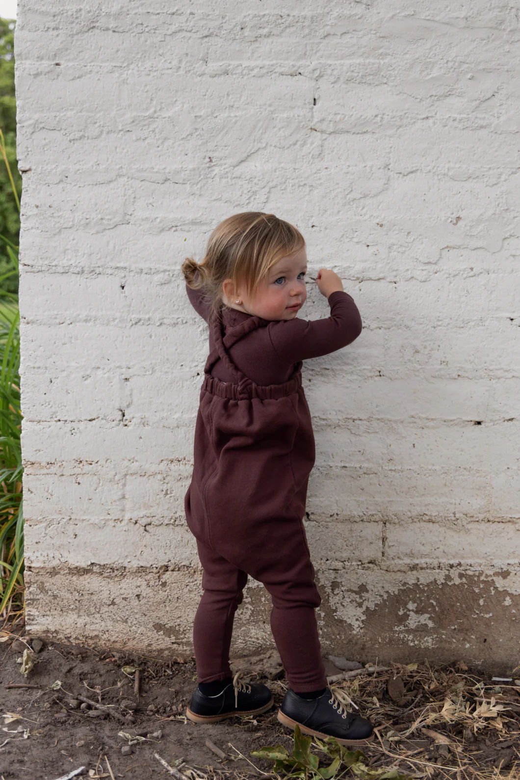 Farren & Me French Terry Overall And Mockneck Onesie Set - Washed Burgundy - Image 2