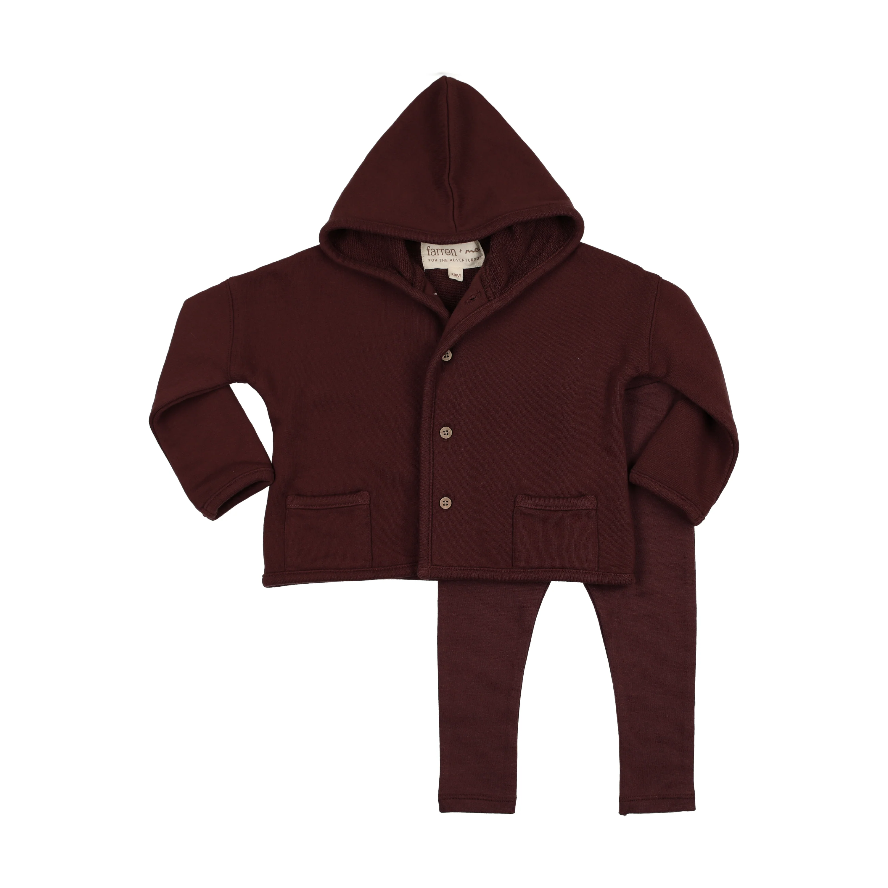 Farren & Me Hooded Cardigan Set - Washed Burgundy