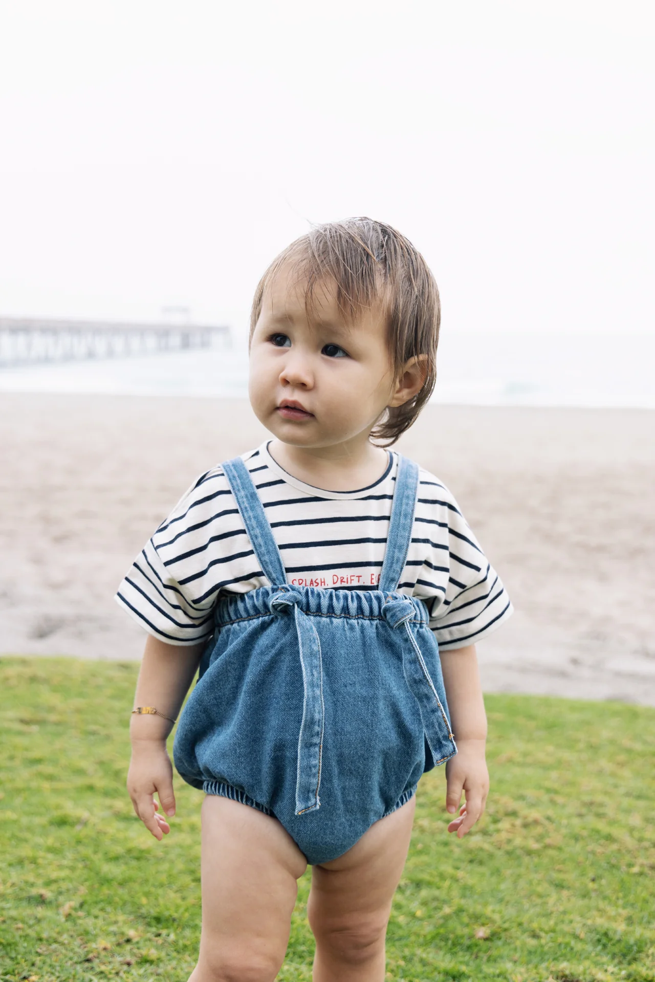 Farren & Me Striped Baby T-shirt And Bloomer Set - Blue Denim/Royal Blue Stripes - Image 2