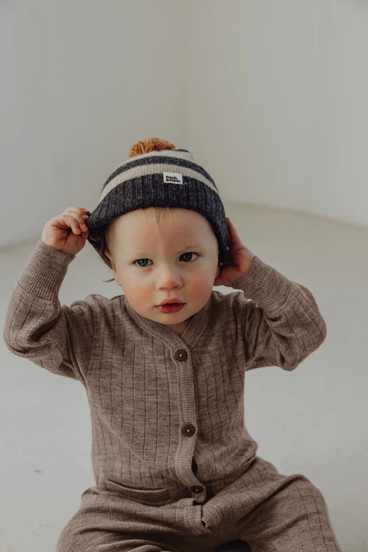 Finch & Fable - Wool Rib Playsuit and Bonnet - Sand RUNS BIG - Image 3