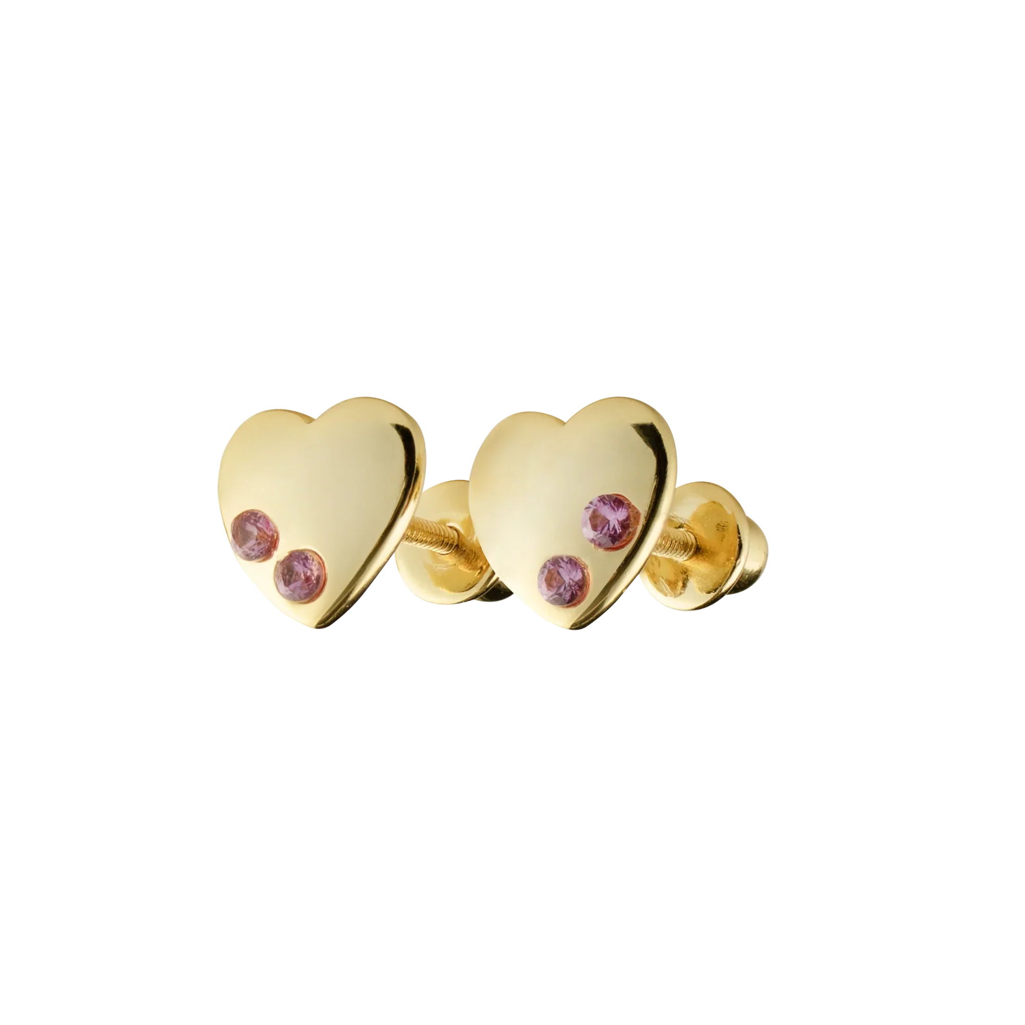 Picky Baby Gold Heart Earrings with Pink Stones