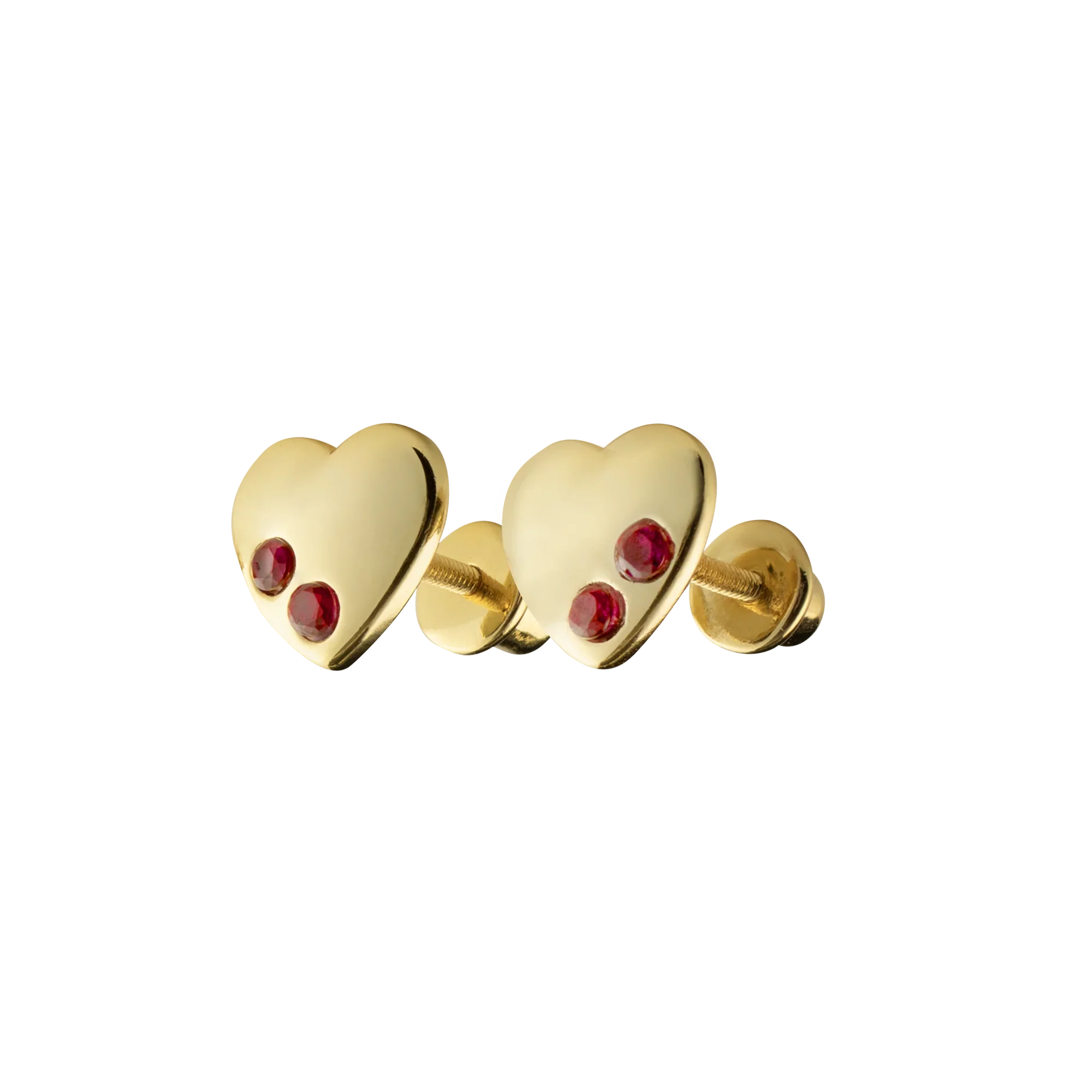 Picky Baby Gold Heart Earrings with Red Stones