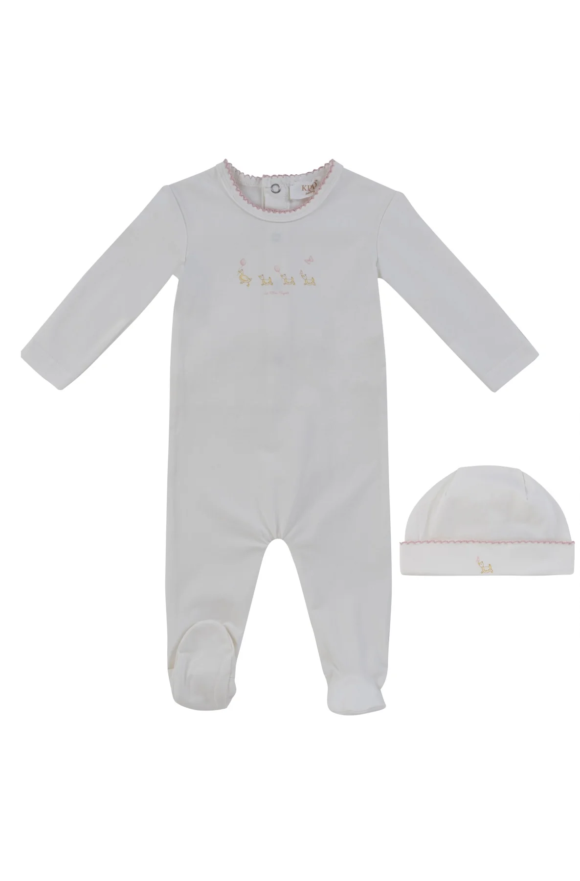 Kipp Baby Mini Royals Cotton Footie And Hat Set - Pink