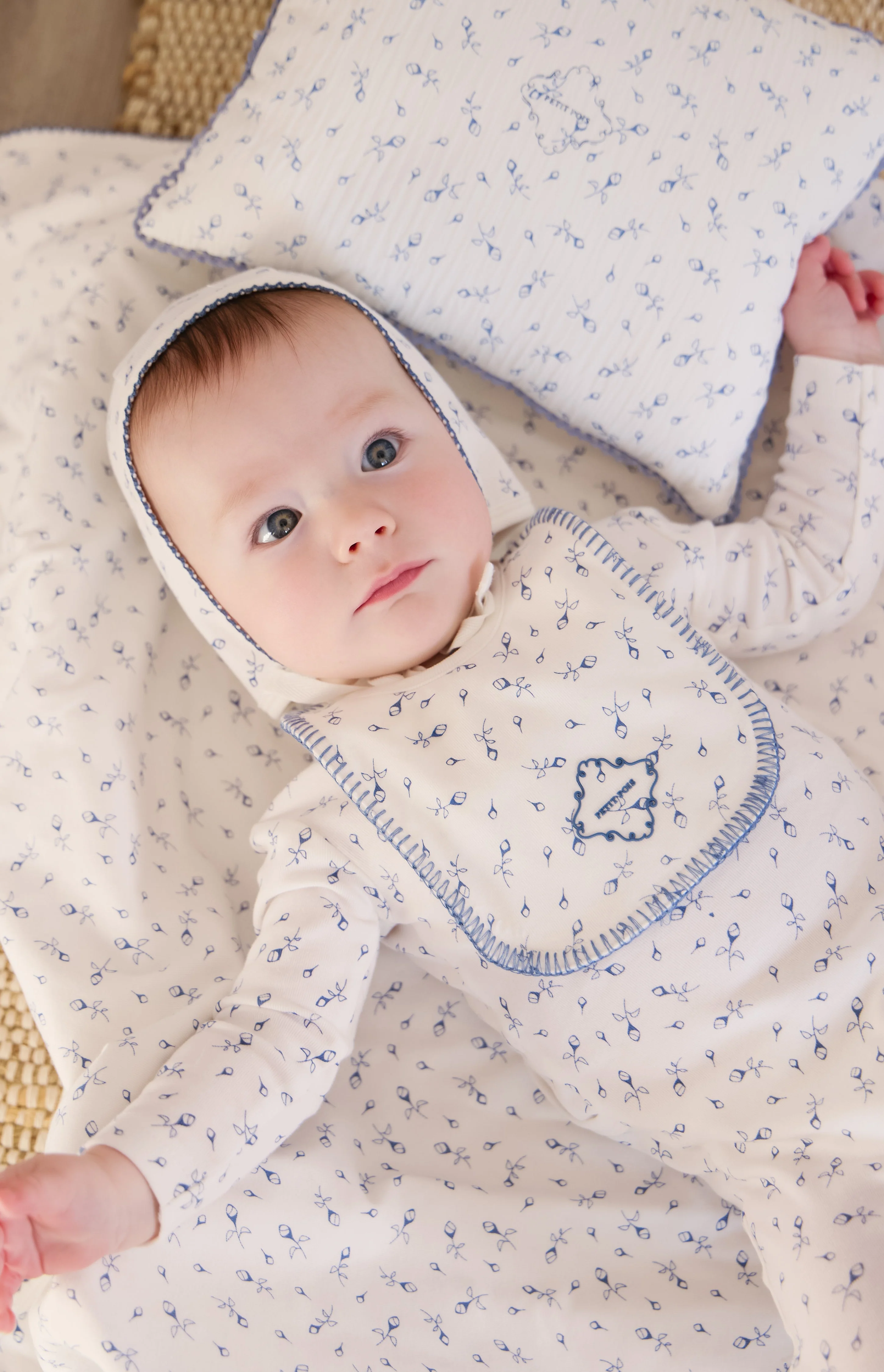 Kipp Baby Petit Pois Footie And Bonnet - Blue - Image 2