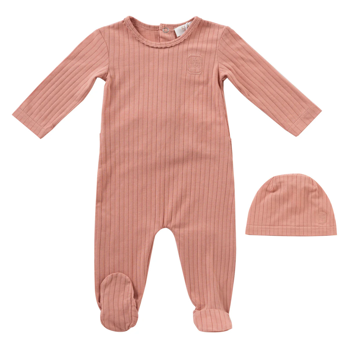 Kipp Embroidered Rib Romper & Beanie - Pink