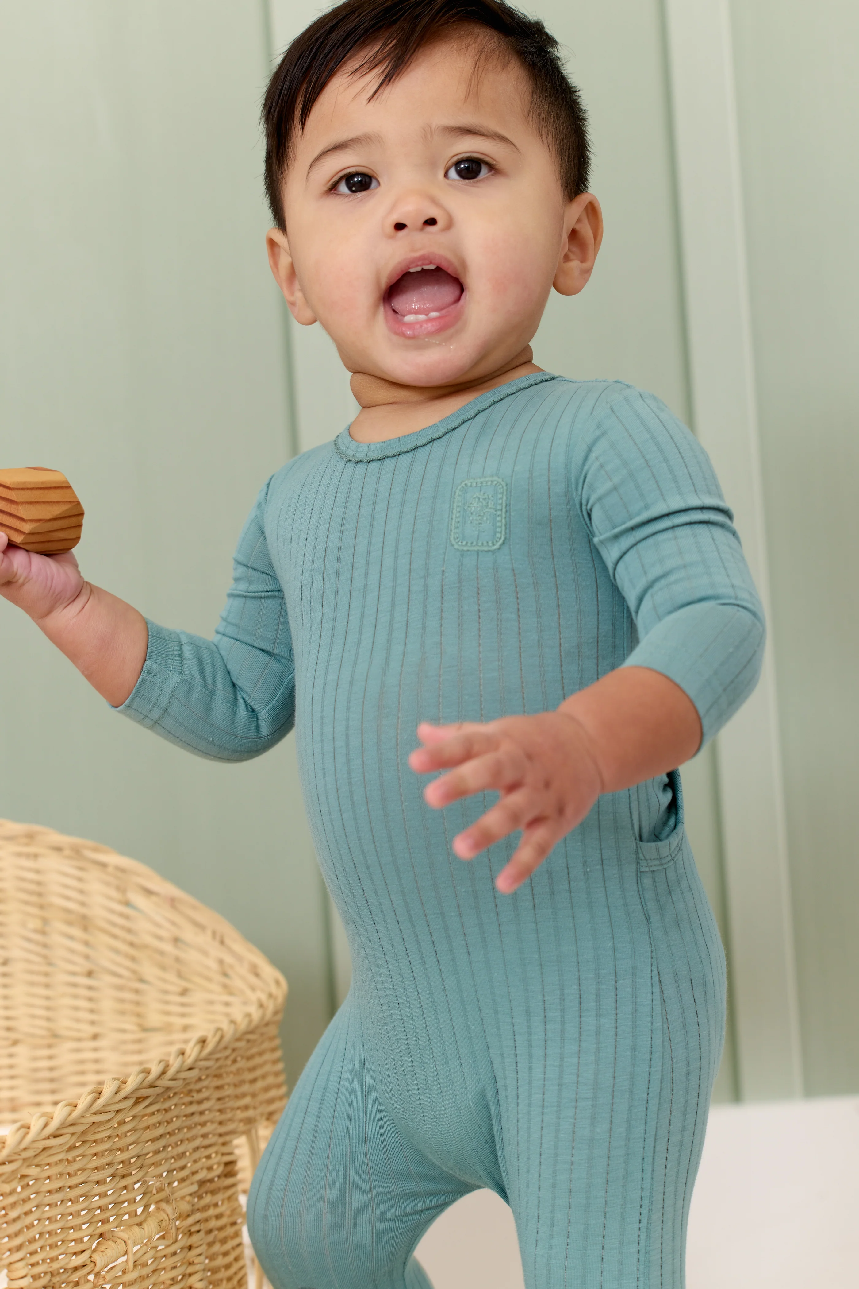 Kipp  Embroidered Rib Romper - Green - Image 2