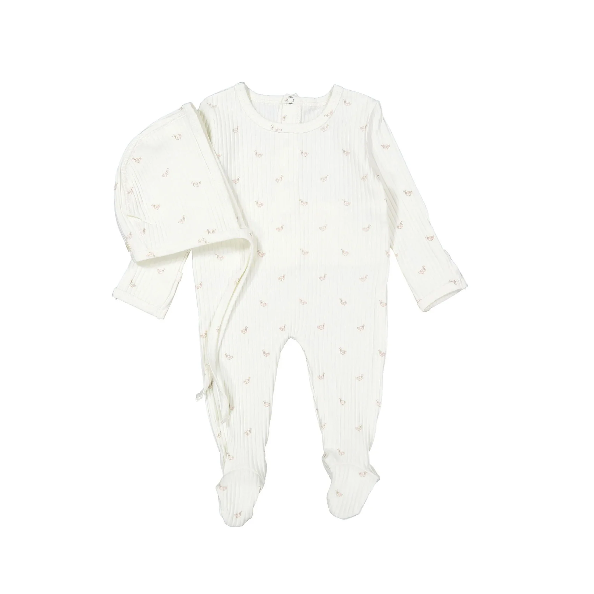 Ladida Pointelle Duckling Footie And Bonnet - Pink