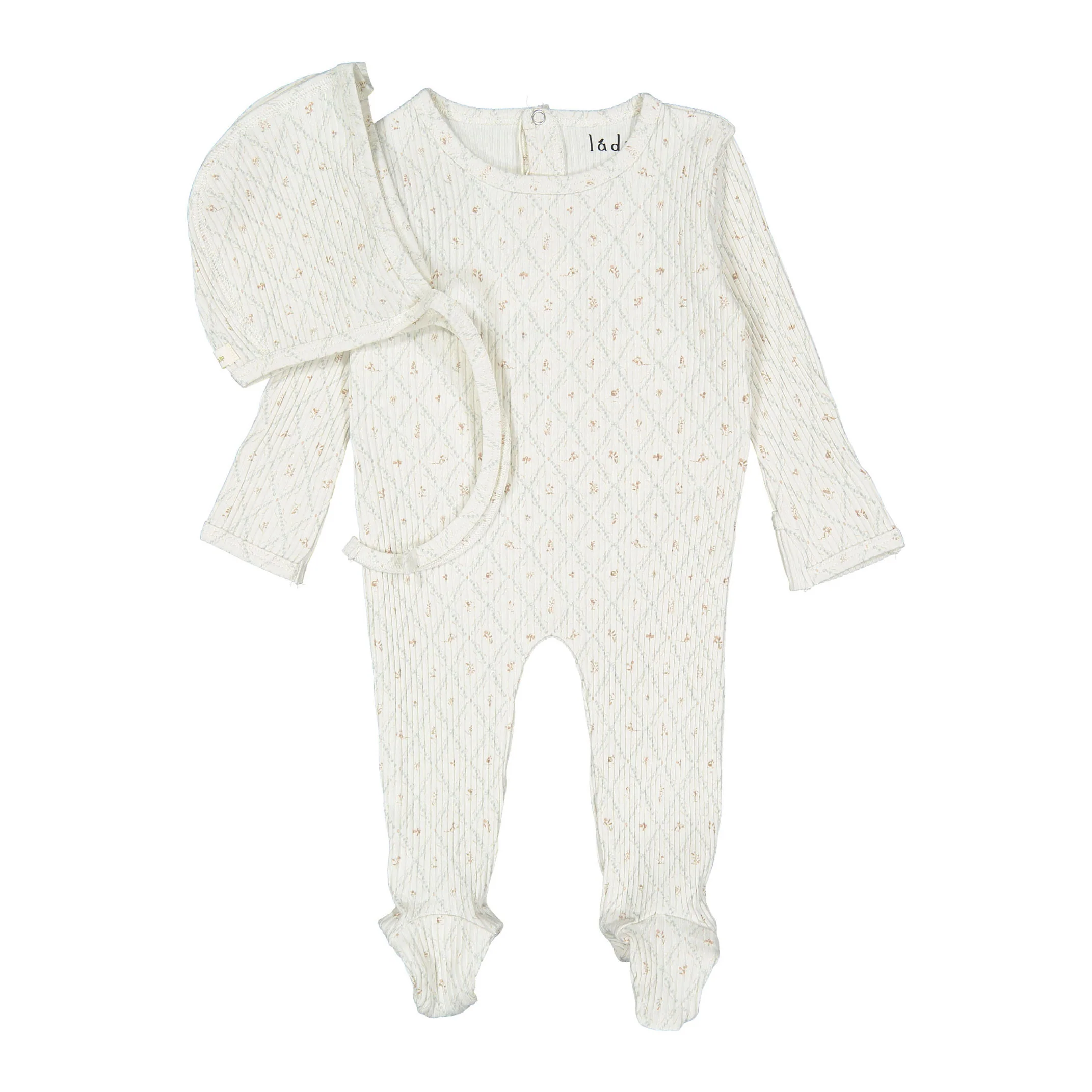 Ladida Ribbed Fairytale Footie And Bonnet - Taupe