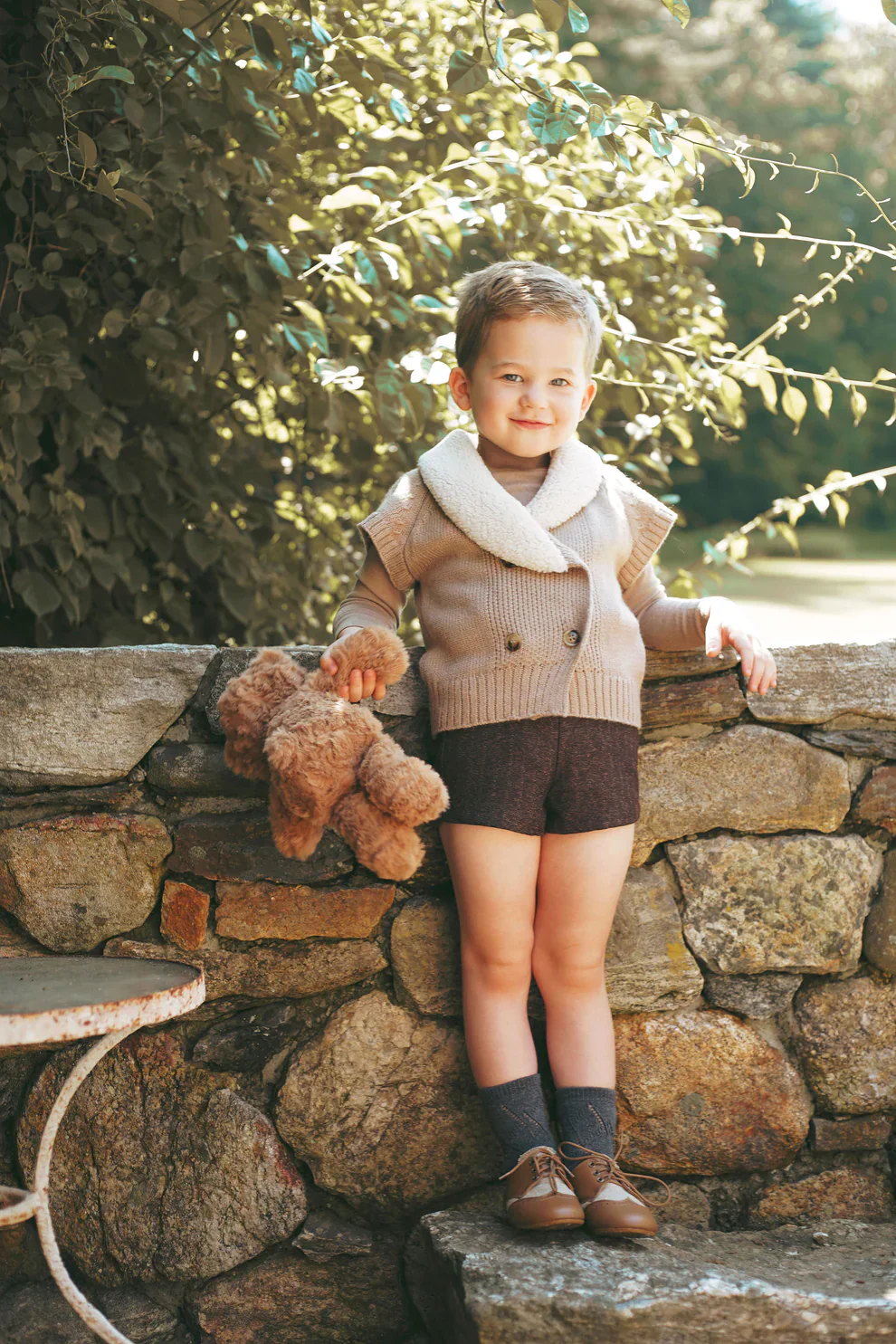 Le Bourdon Knit Sherpa Vest Set - Oatmeal - Image 3
