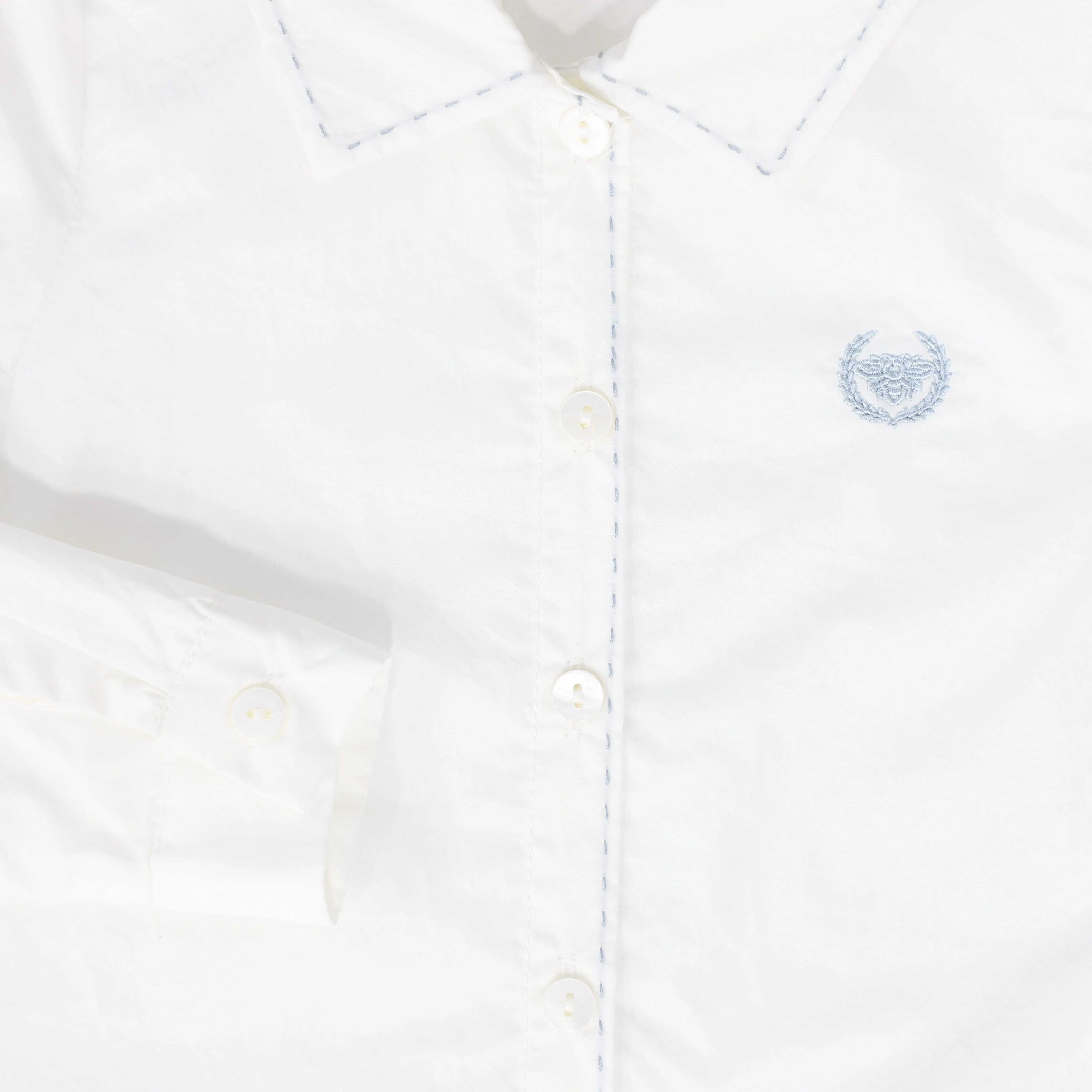 Le Bourdon Scallop Stitch Blouse - White/Blue - Image 2