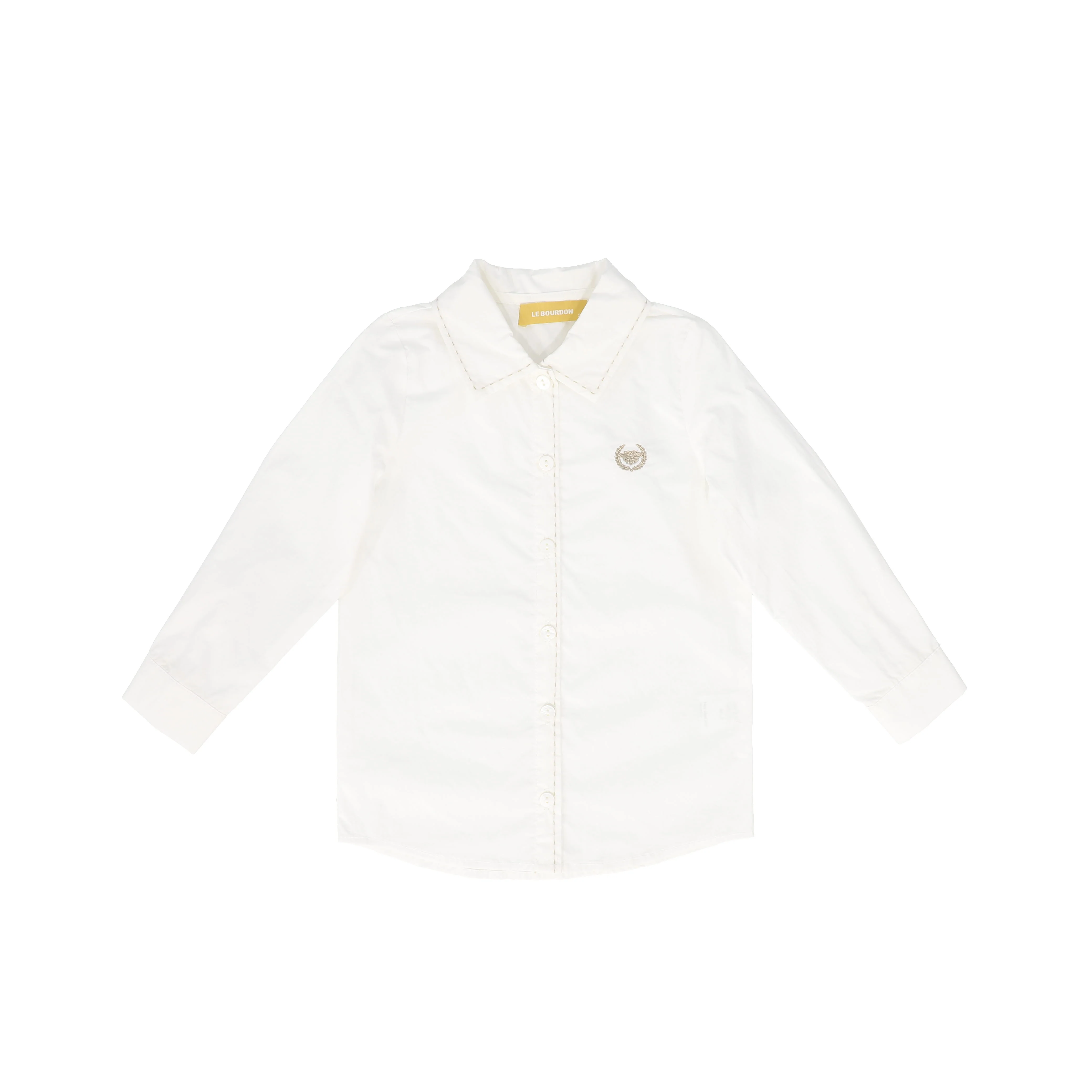 Le Bourdon Scallop Stitch Blouse - White/Tan