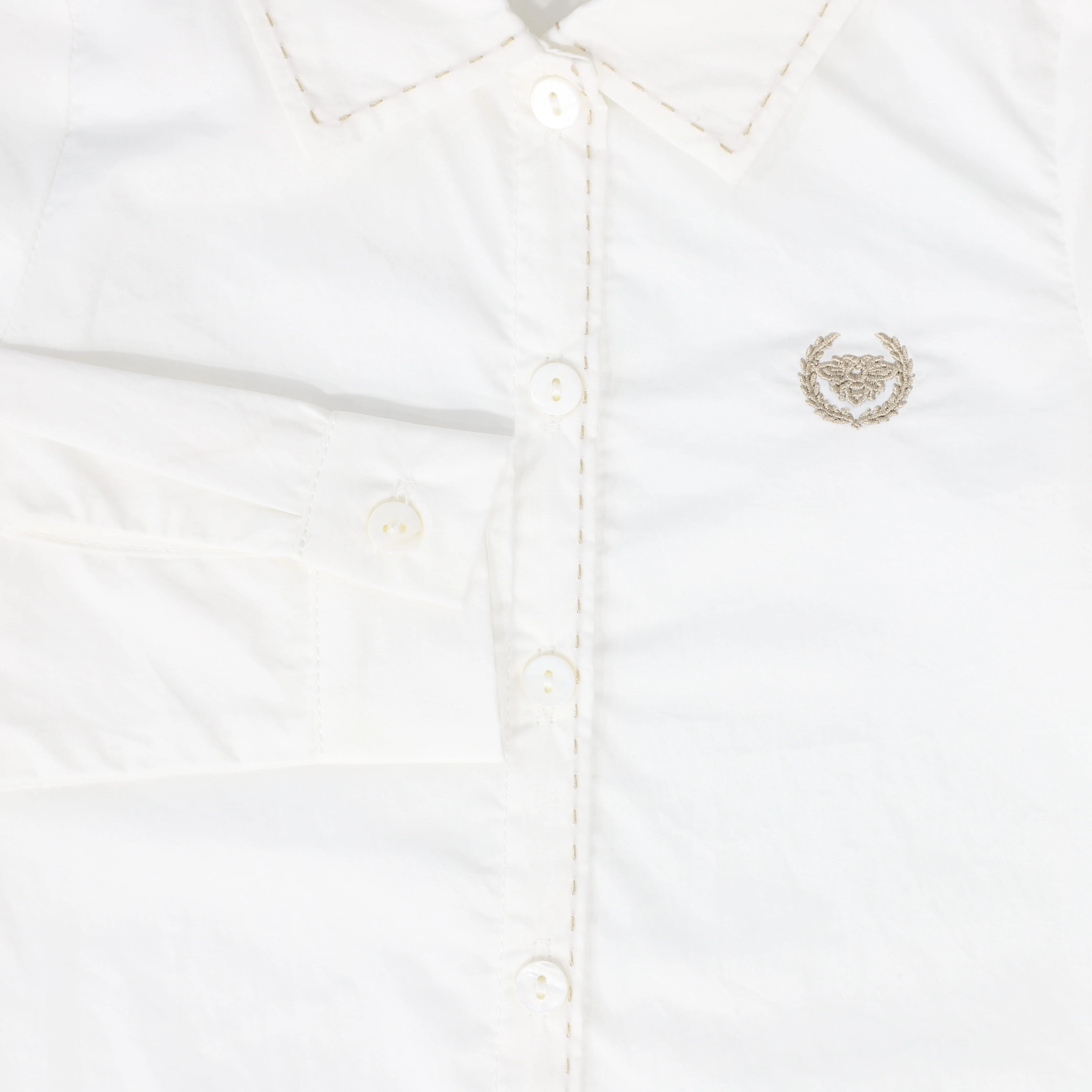 Le Bourdon Scallop Stitch Blouse - White/Tan - Image 2