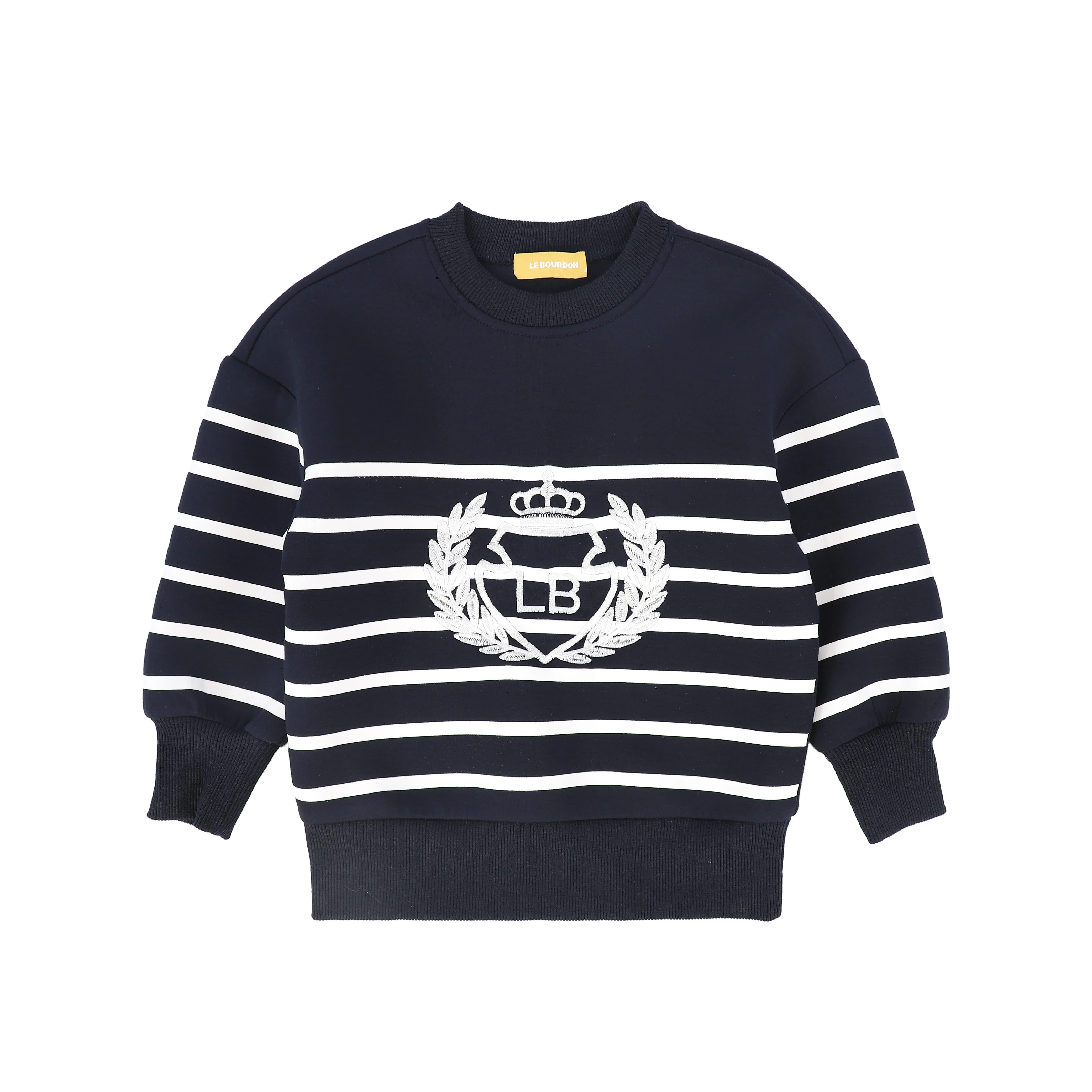 Le Bourdon Striped Embroidered Crest Sweatshirt - Navy