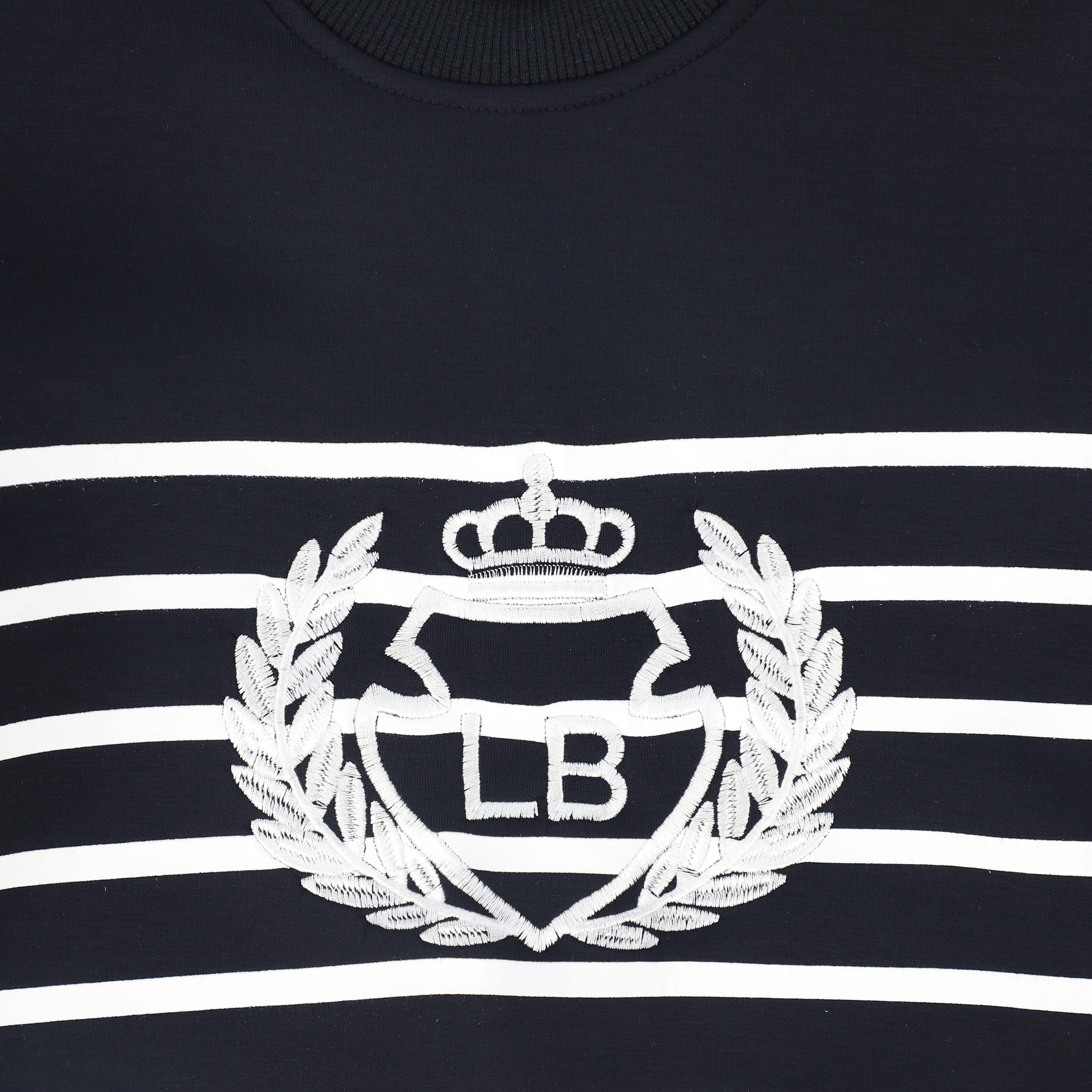 Le Bourdon Striped Embroidered Crest Sweatshirt - Navy - Image 3
