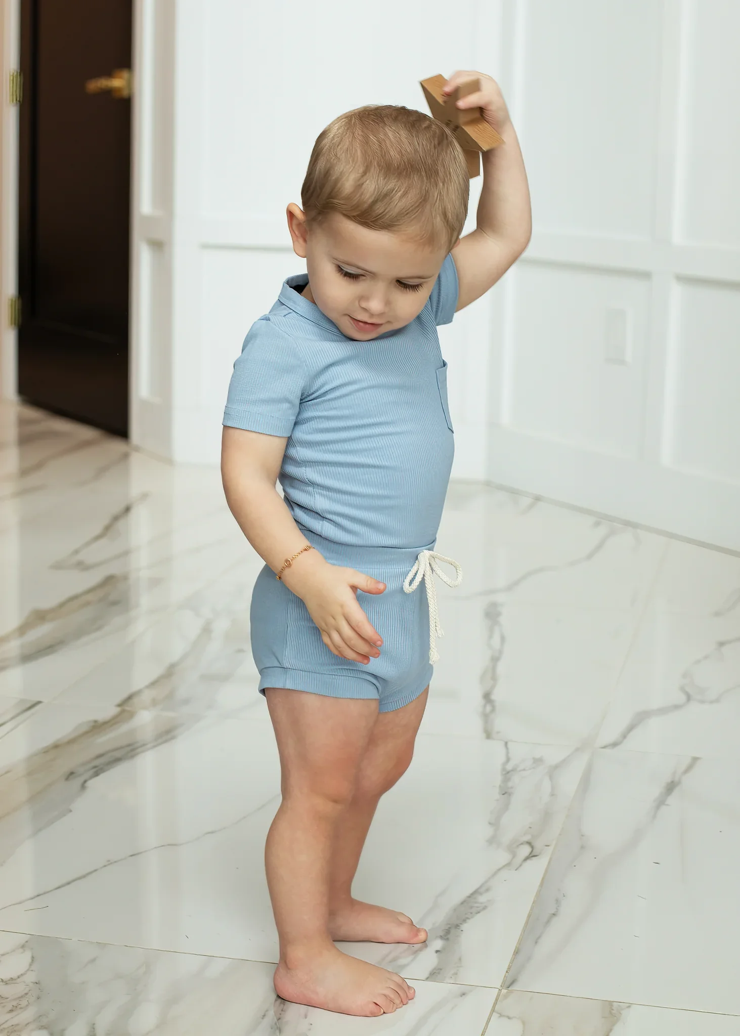 Cuddle & Coo Light Blue Ribbed Set - Image 4