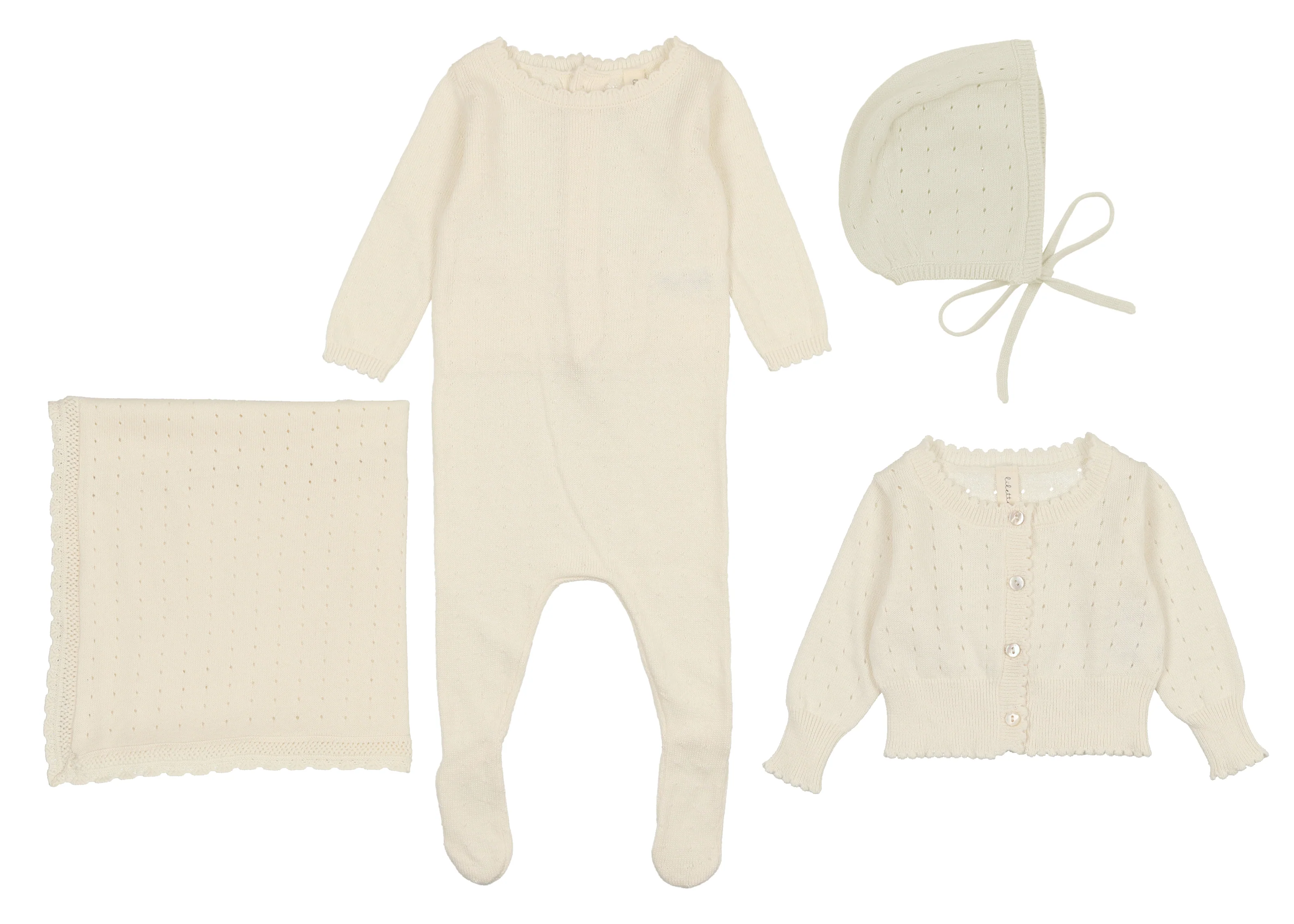 Lil Leg Dotted Knit Footie 4PC Layette Set - Cream