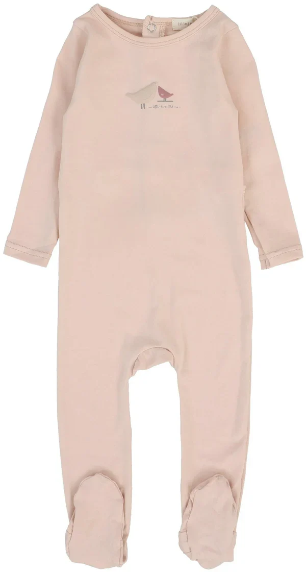 Lil Legs Bird Print Footie - Pink