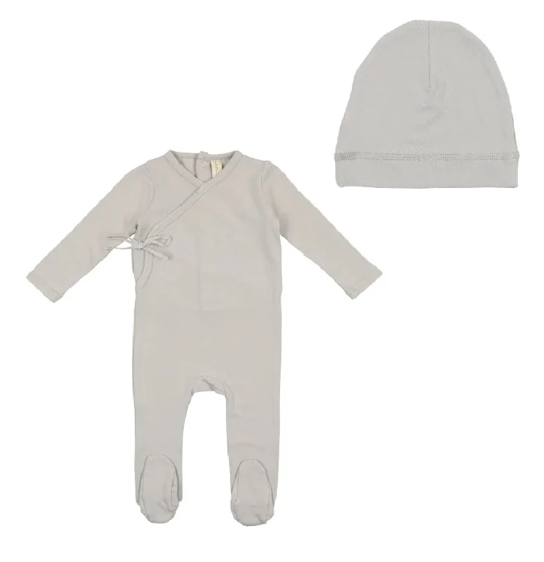Lil Legs Pale Blue Brushed Cotton Wrapover Footie & Hat