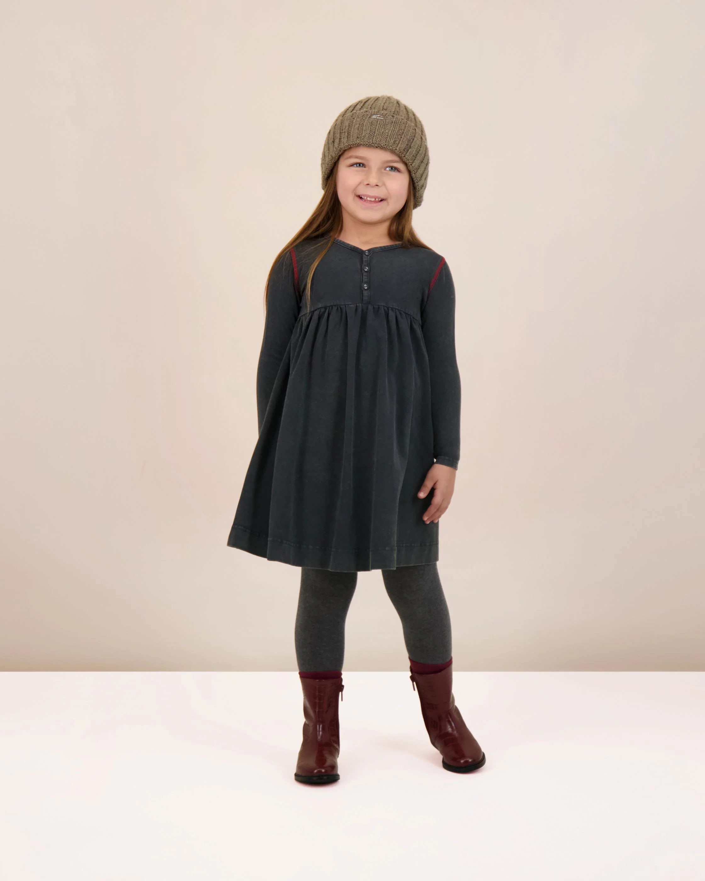 Lil Legs Contrast Stitch Dress - Black Wash - Image 2