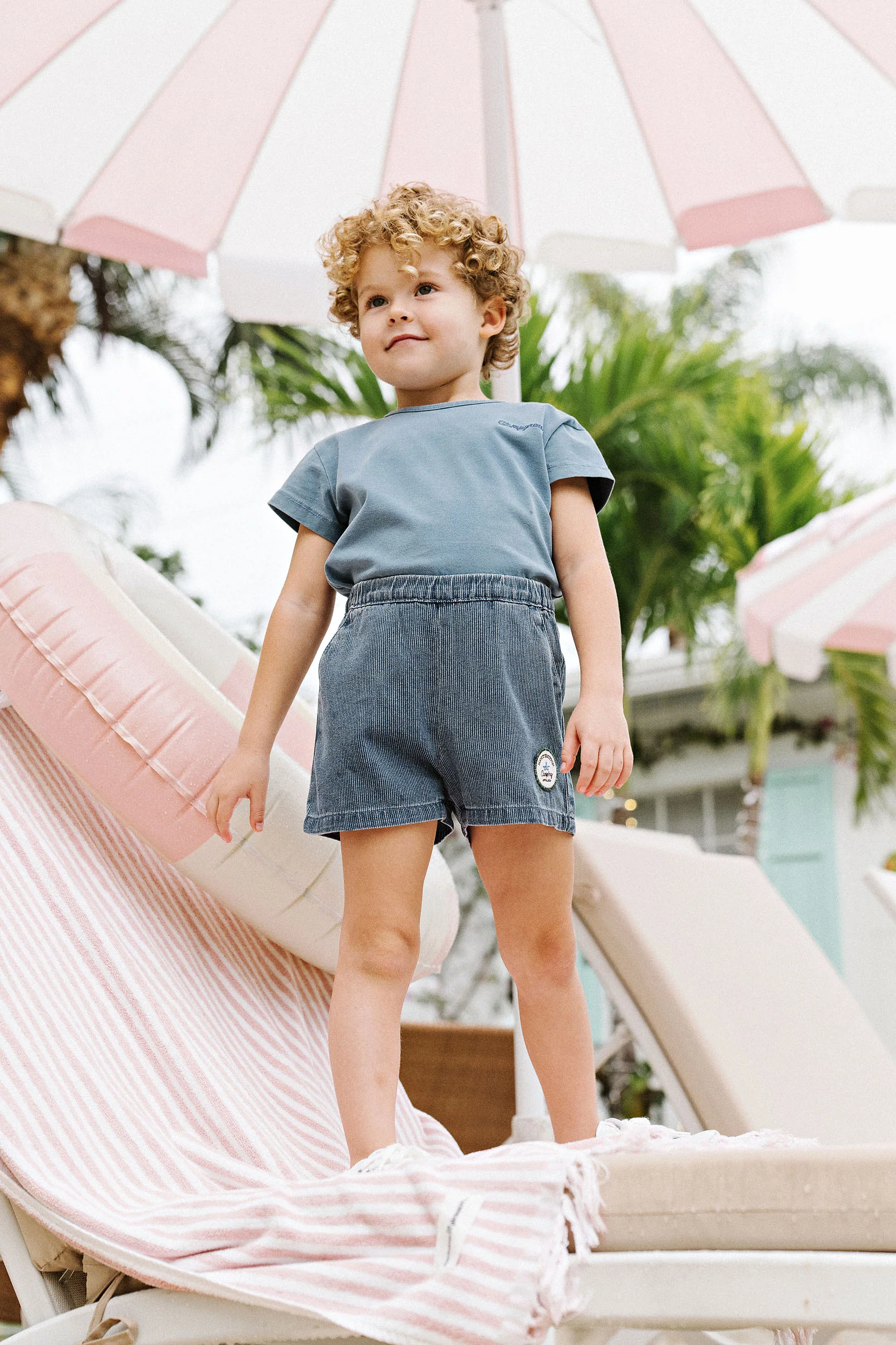 Lil Legs Dainty Denim Boys Shorts - Blue Stripe - Image 2