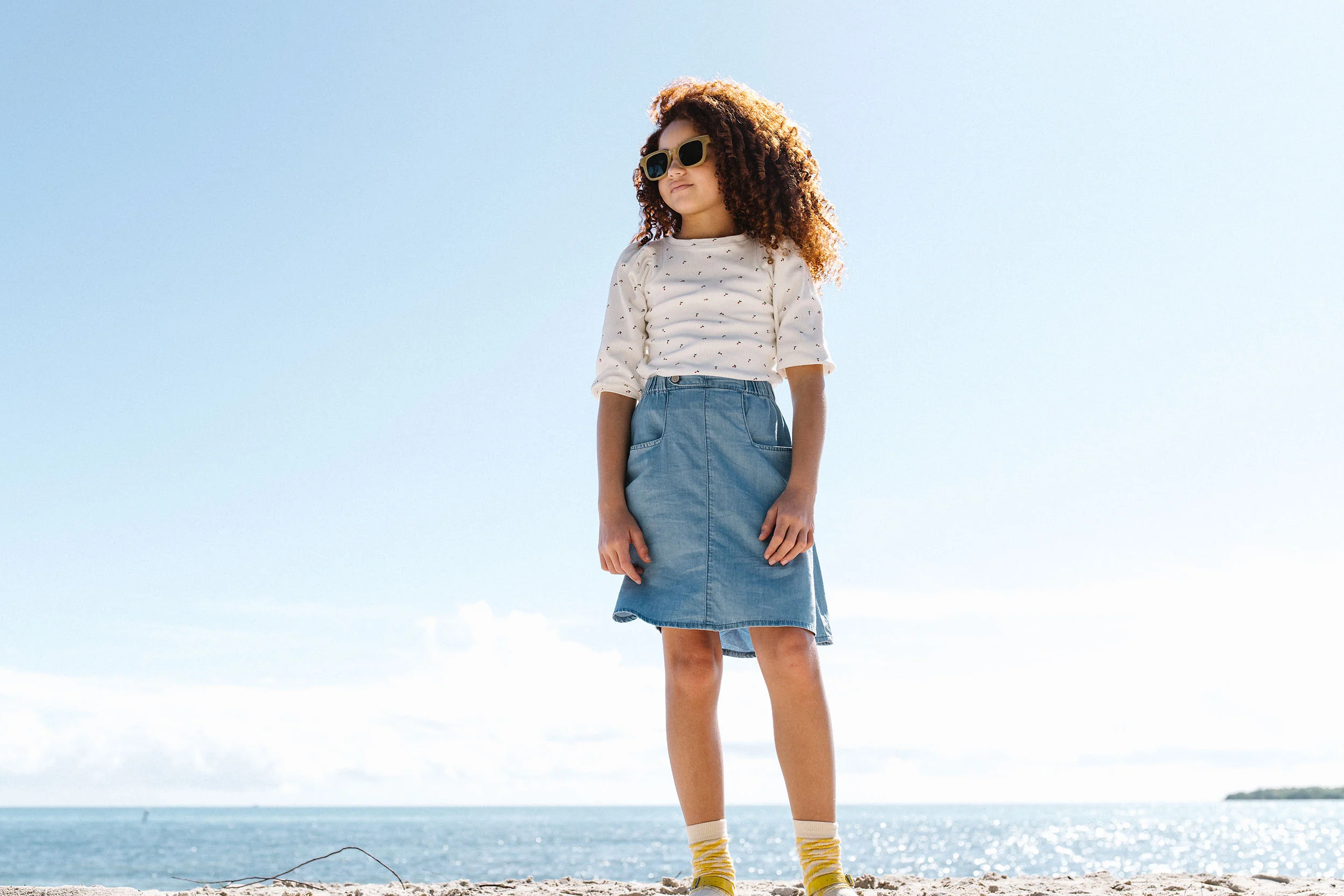 Lil Legs Denim Capsule Girls Tee - White (3/4 Sleeve) - Image 2