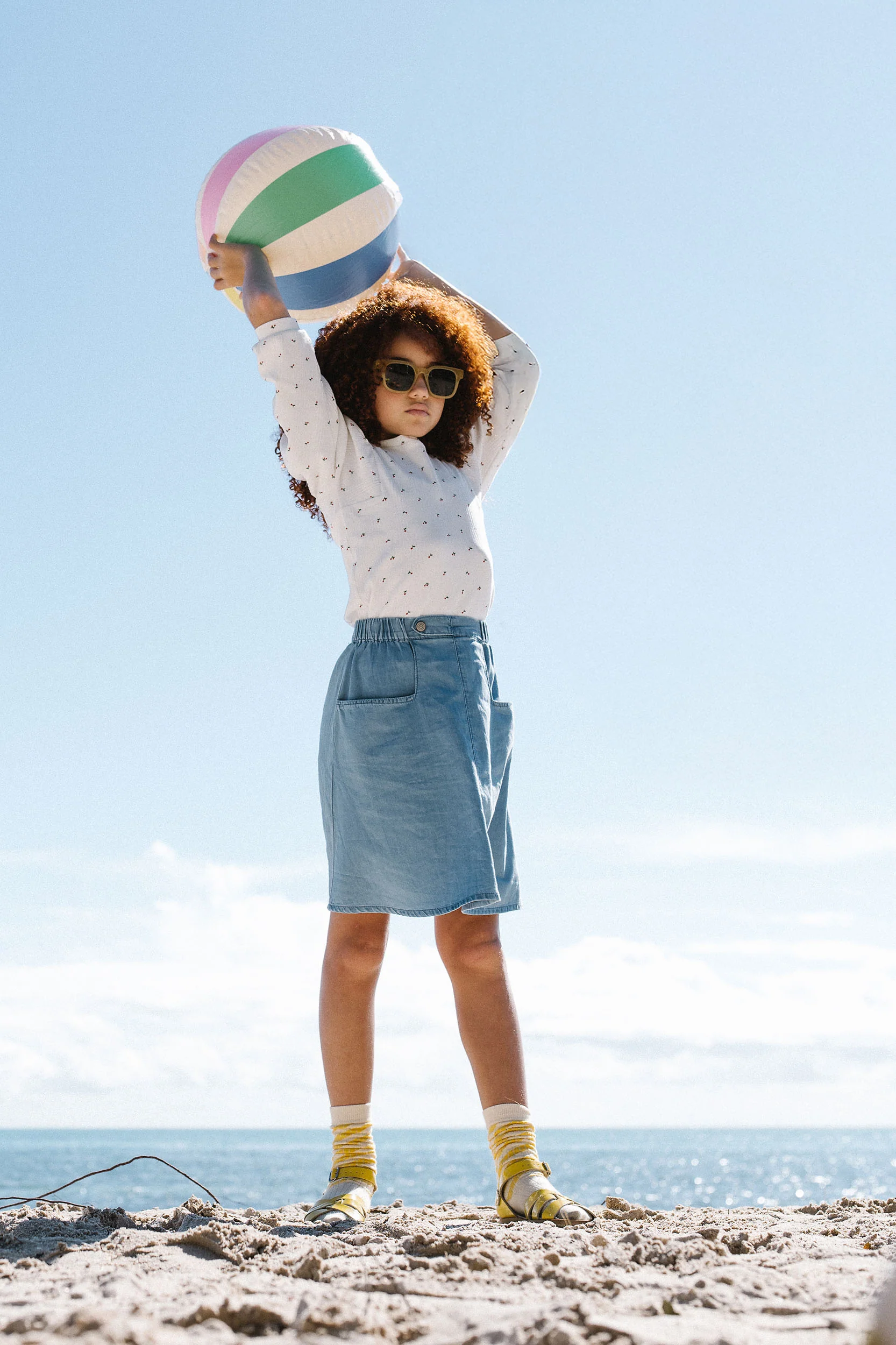 Lil Legs Denim Capsule Girls Tee - White (3/4 Sleeve) - Image 3