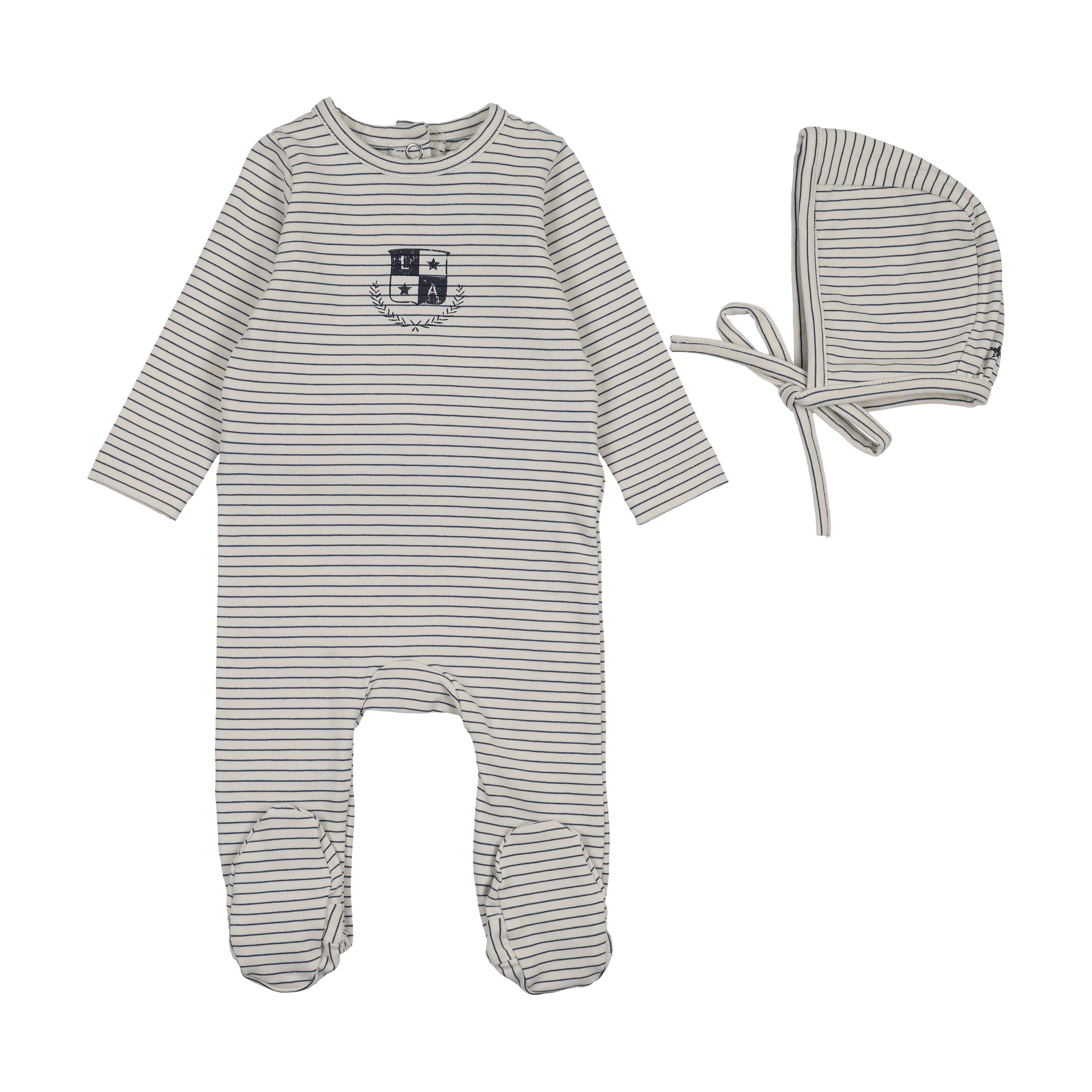 Lil Legs Denim City Footie & Hat - Blue Stripe