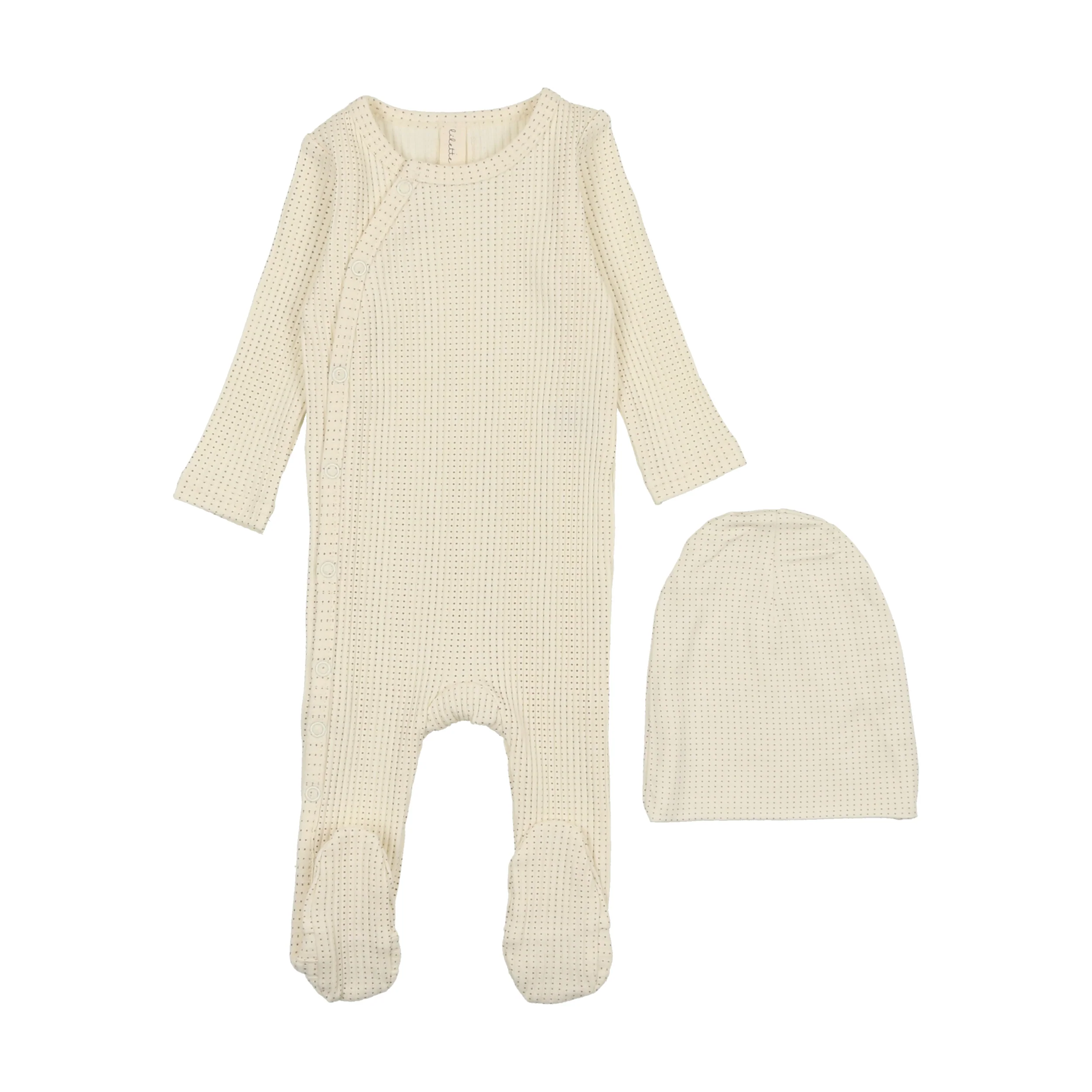 Lil Legs Dotted Side Snap Footie & Beanie - Ivory/Blue