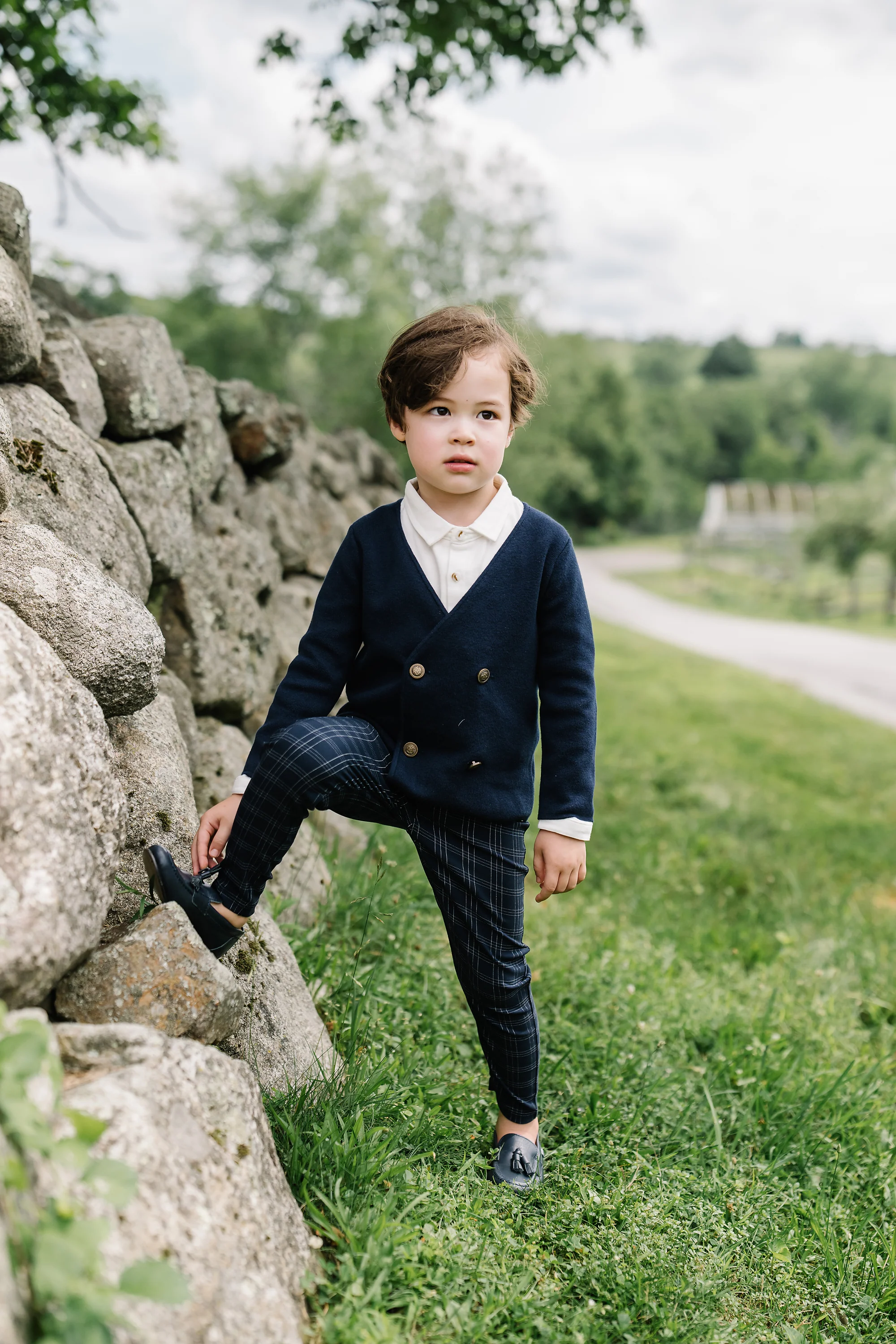 Lil Legs Double Breasted Knit Blazer - Navy - Image 2