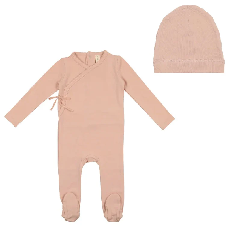 Lil Legs Dusty Pale Pink Cotton Wrapover Footie & Hat