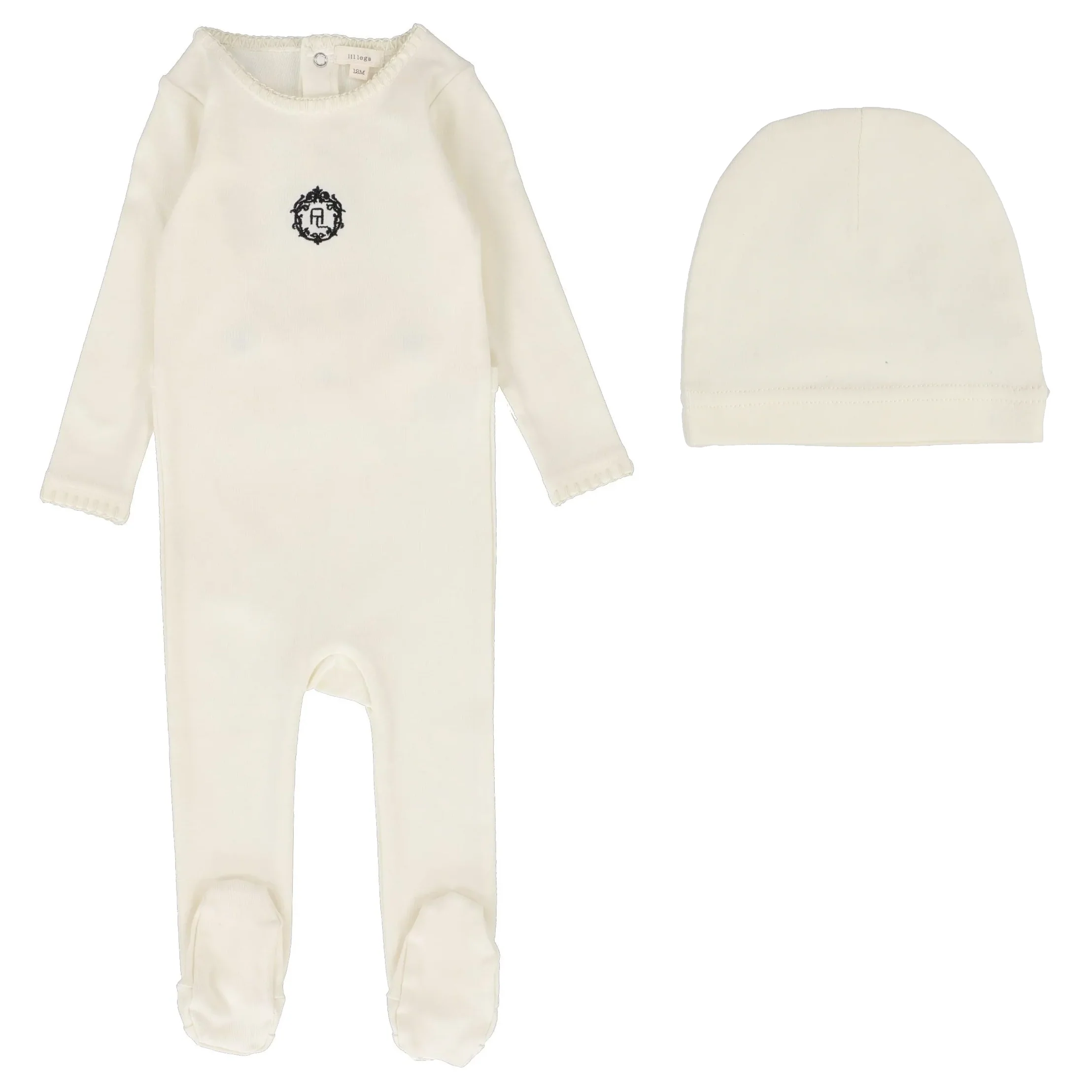 Lil Legs Emblem Footie & Beanie - Cream