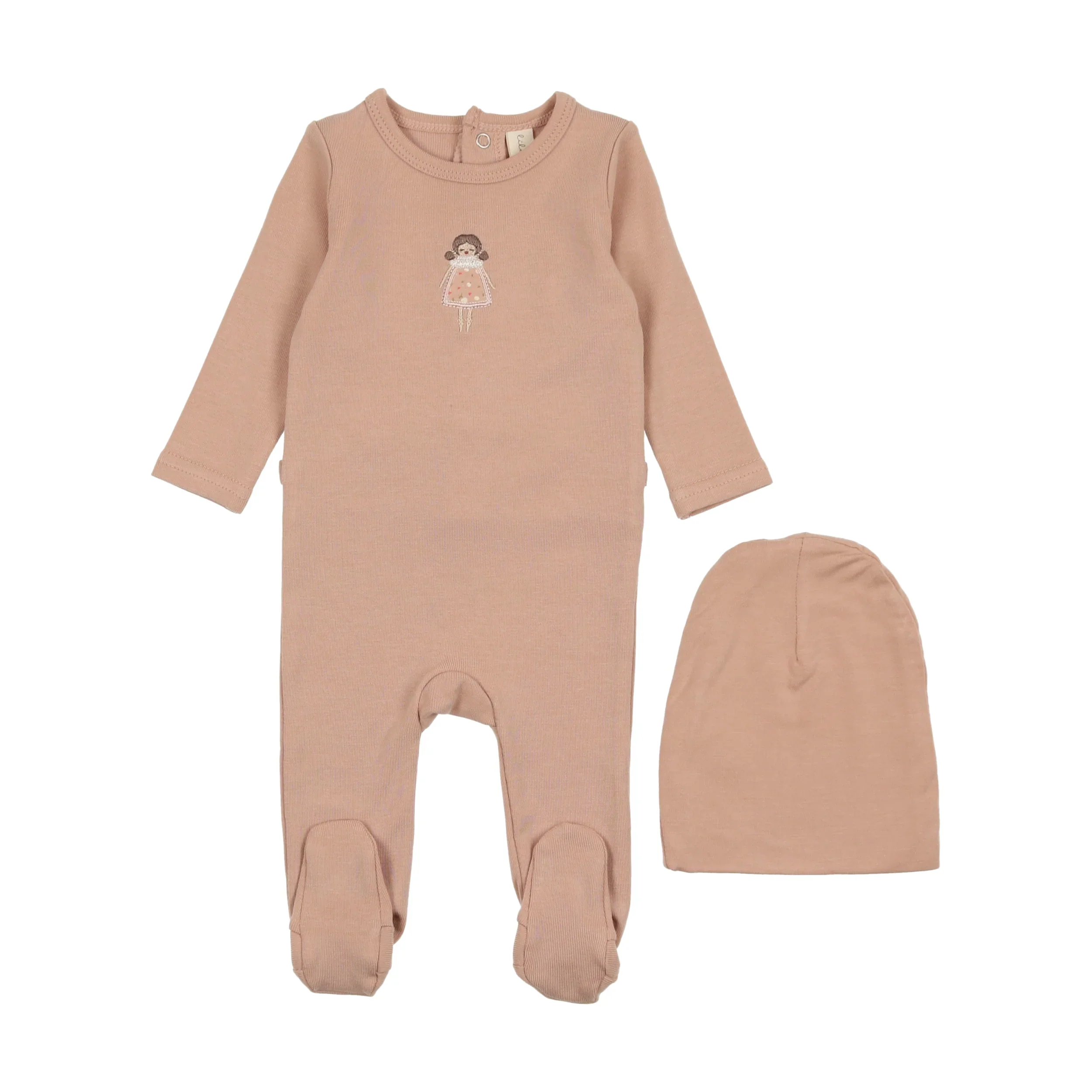 Lil Legs Embroidered Footie and Beanie Set - Pink Doll