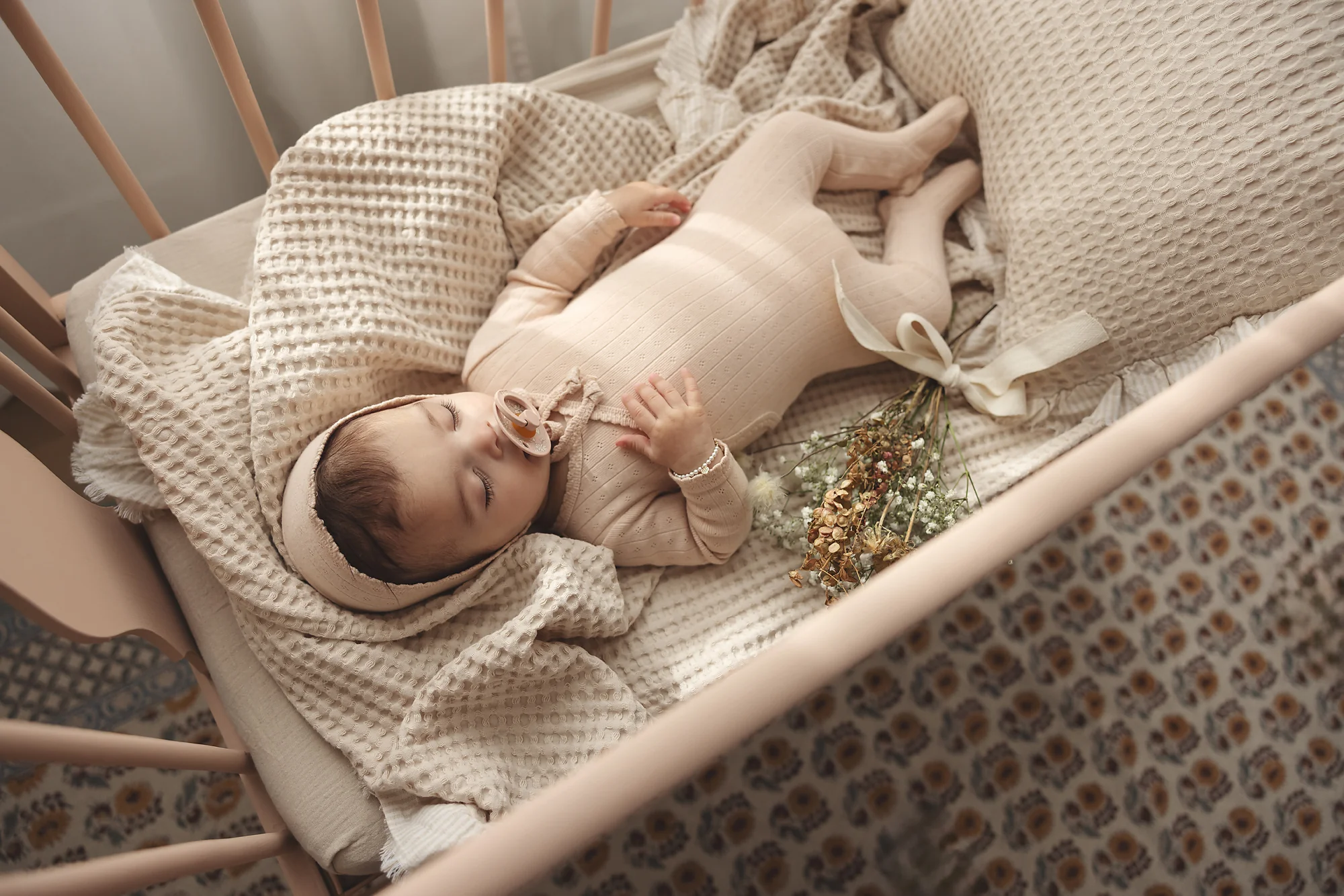 Lilette Fine Pointelle Footie & Beanie Set - Pale Pink - Image 2