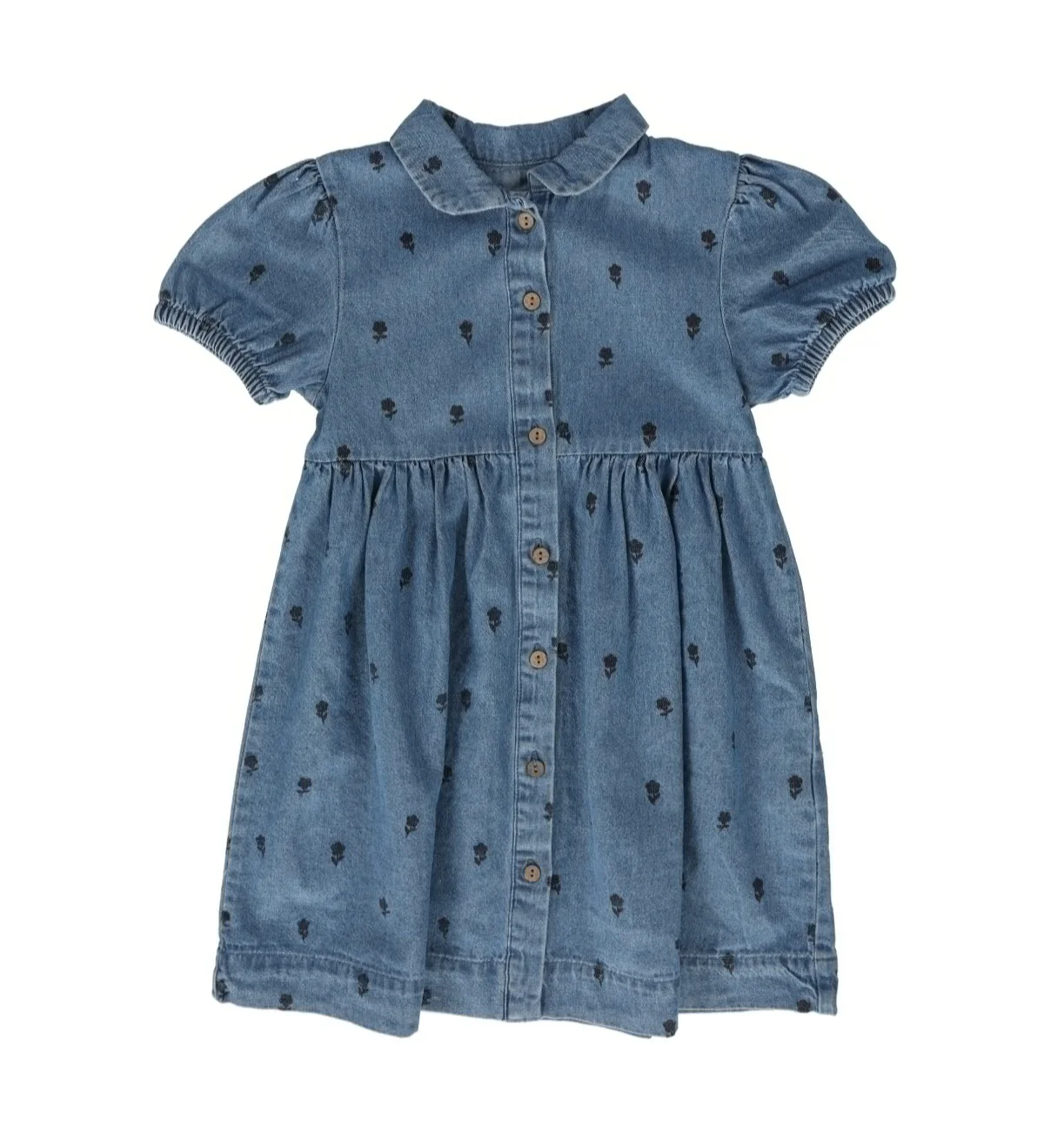 Lil Legs Floral Print Dress Short Sleeve -Denim